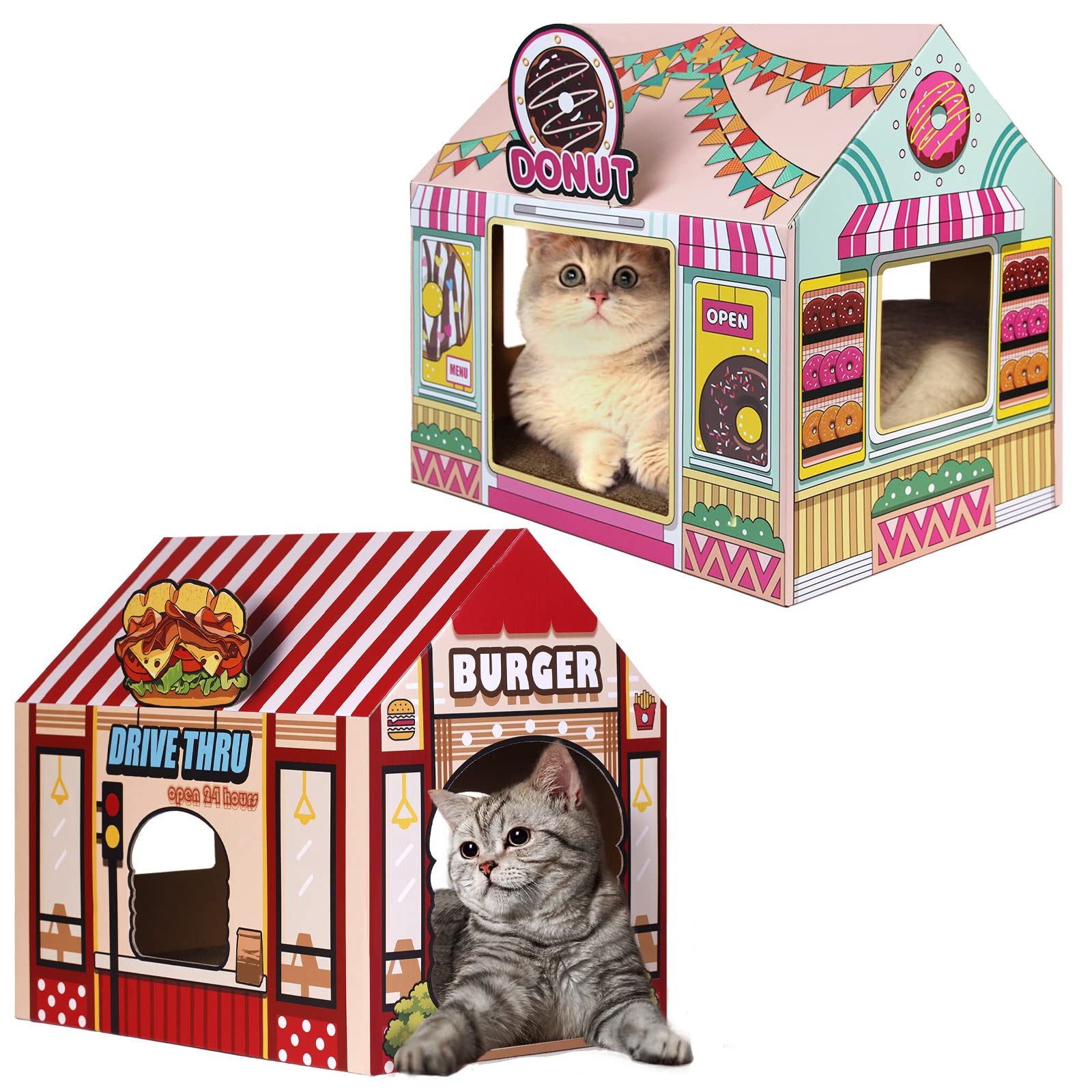 Premium Cardboard Cat House with Scratching Pad & Catnip - Cozy Indoor Playhouse for Cats - Perfect for Playtime, Napping & Stress Relief