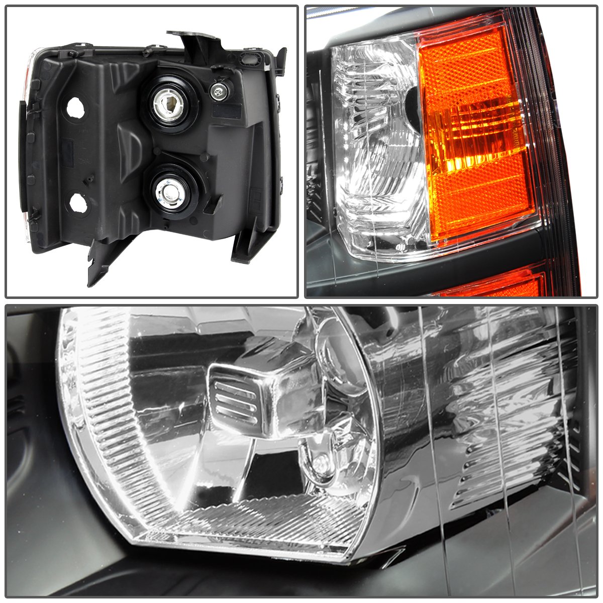 Black Housing Headlight Lamps with Amber Reflector for Chevy Silverado 2nd Gen GMT900 (2007-2013) - High Performance LED Upgrade Headlights - Improved Night Visibility & Off-Road Driving - Durable & Stylish Replacement for Pickup Trucks - Perfect for Daily Commute, Night Adventures & Off-Road Trips