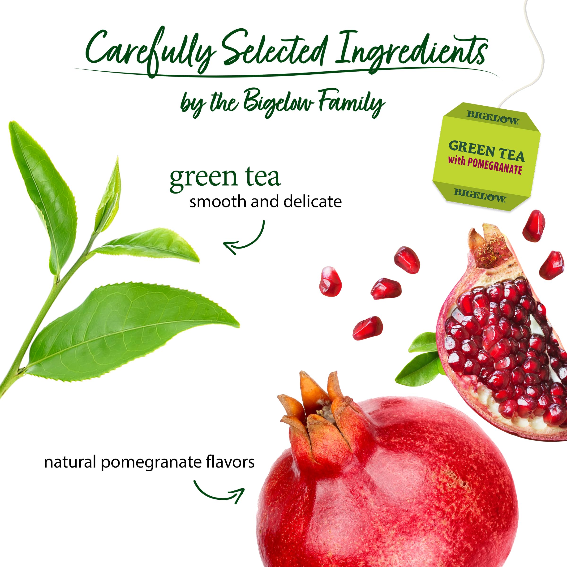 Bigelow Green Tea with Pomegranate - 20 Tea Bags | Antioxidant Rich, Caffeine Free Herbal Tea for Relaxation & Wellness | Perfect for Morning Boost or Evening Unwind
