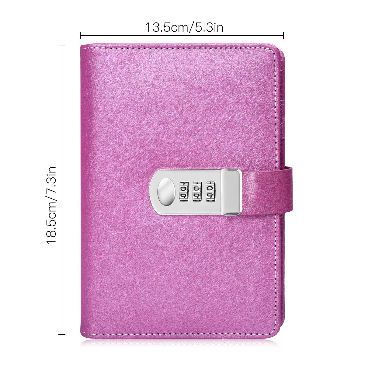 Secure Combination Lock Diary - PU Leather Password Journal with Refillable A6 Pages (18.5x13.5cm, Pink) | Travel Notebook, Secret Keeper, Gift Idea for Women & Teens