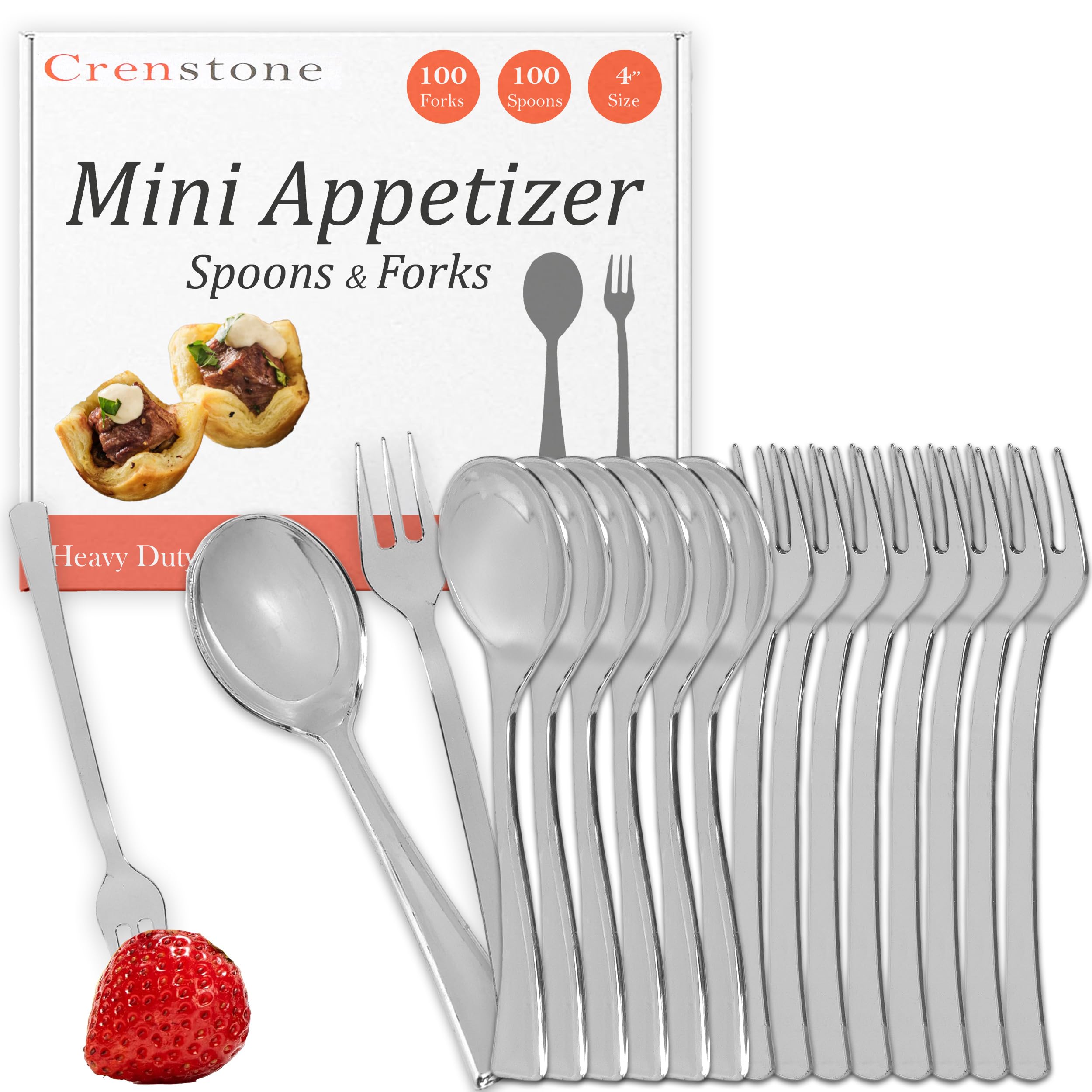 Premium 200-Piece Disposable Mini Silver Spoons & Forks Set - Elegant Appetizer Utensils for Parties, Weddings, Catering & Events - Perfect for Desserts, Canapés, Cocktails & Finger Foods