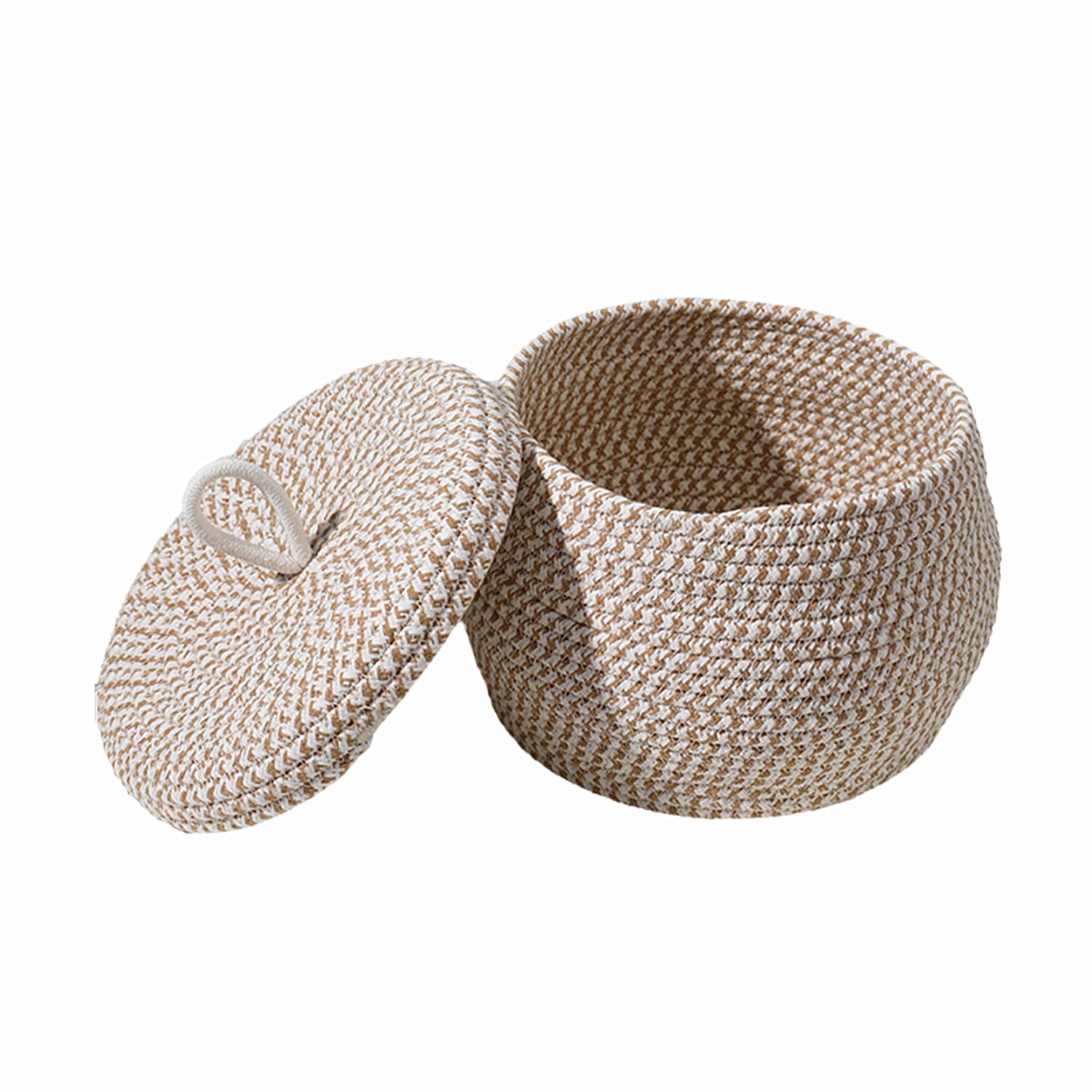 Round Cotton Rope Storage Baskets with Lids - Woven Pumpkin Blanket Basket Organizer for Snacks, Eggs, Toys & Home Decor | Perfect for Nursery, Kitchen & Living Room Storage