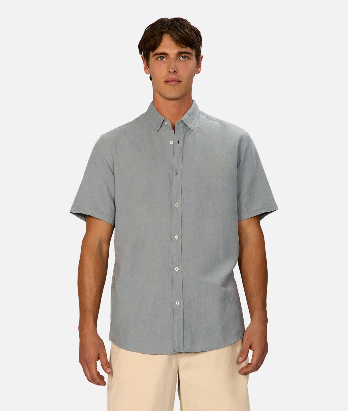 Premium Tennyson Linen Blend Short Sleeve Shirt for Men - Adriatic Blue - Breathable Summer Casual Wear for Beach, Office & Outdoor Activities