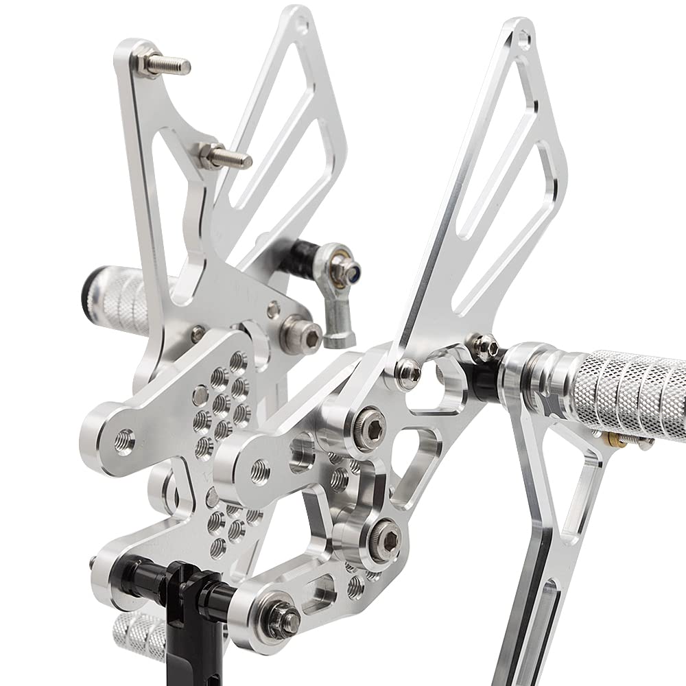 Adjustable CNC GSXR1000 07-08 Motorcycle Rearset Foot Pegs - Silver Aluminum Alloy Footrests for Suzuki GSX-R1000 (2007-2008) - Perfect for Racing, Track Days & Performance Riding
