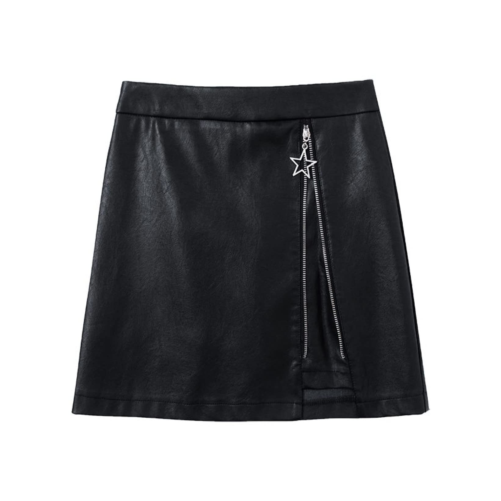 YURASIKU Women's Elegant Faux Leather High Waist Mini Flared Skirt with Adjustable Slit & Zipper - A-Line Tight Pencil Skirt in Black for Office, Party & Night Out