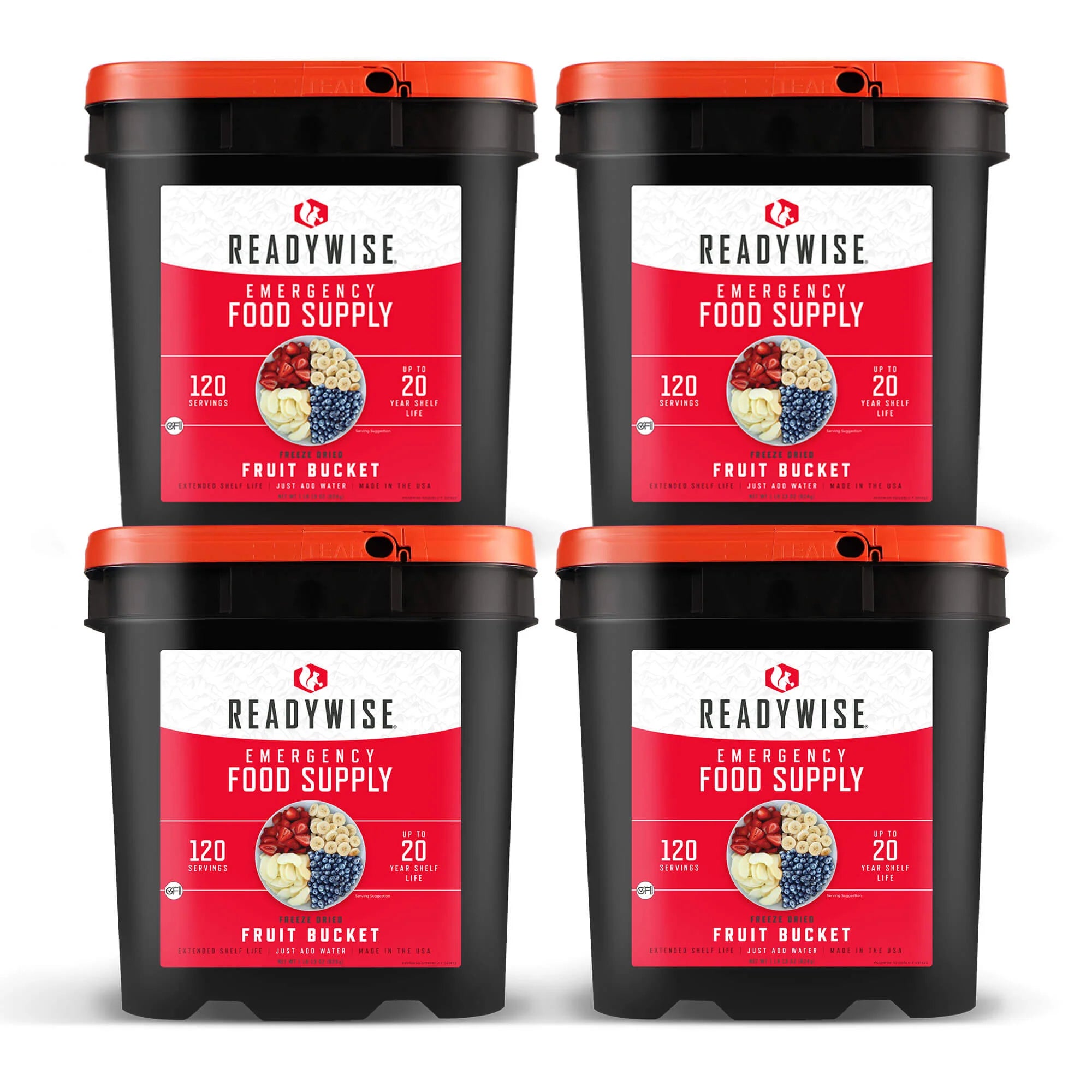 ReadyWise 120 Serving Emergency Food Supply - Freeze Dried Fruit Bucket (12 Pack) | Long Shelf Life Survival Food for Camping, Hiking & Emergency Preparedness