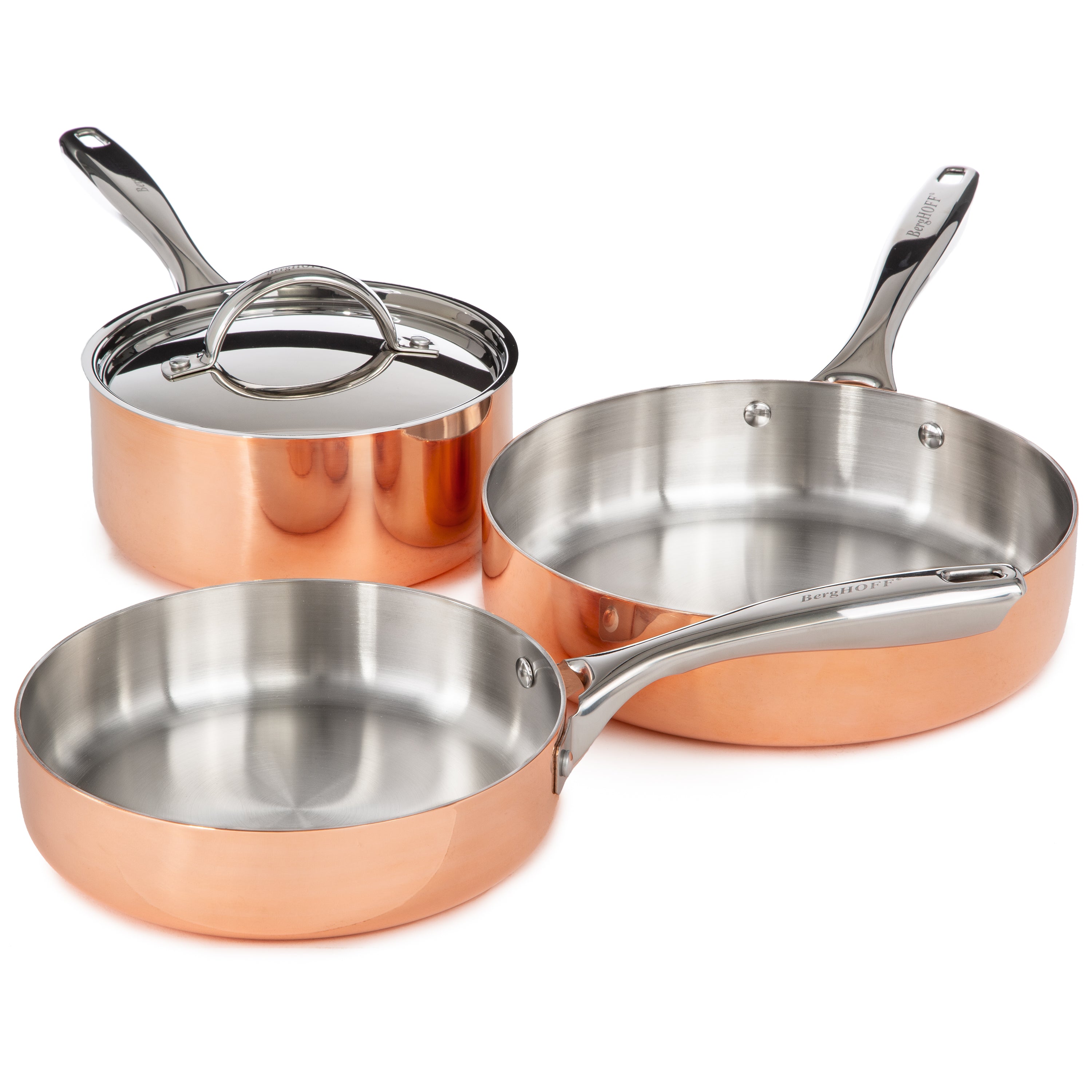 BergHOFF Vintage 4-Piece Tri-Ply Copper Cookware Set with Lids - Polished Stainless Steel Pots & Pans for Professional Cooking, Home Kitchen & Gourmet Meals