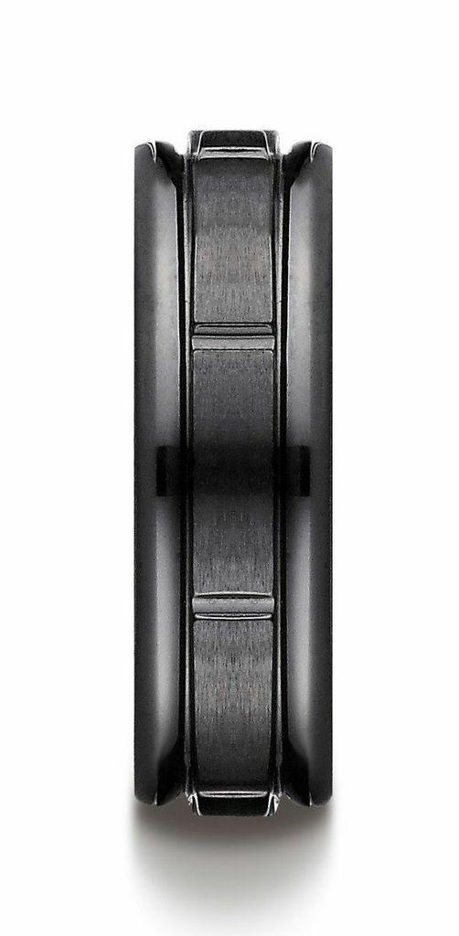 7mm Black Titanium Men's Wedding Band - Vertical Cut Design - Durable & Comfortable for Everyday Wear - Perfect for Engagement, Anniversary & Special Occasions