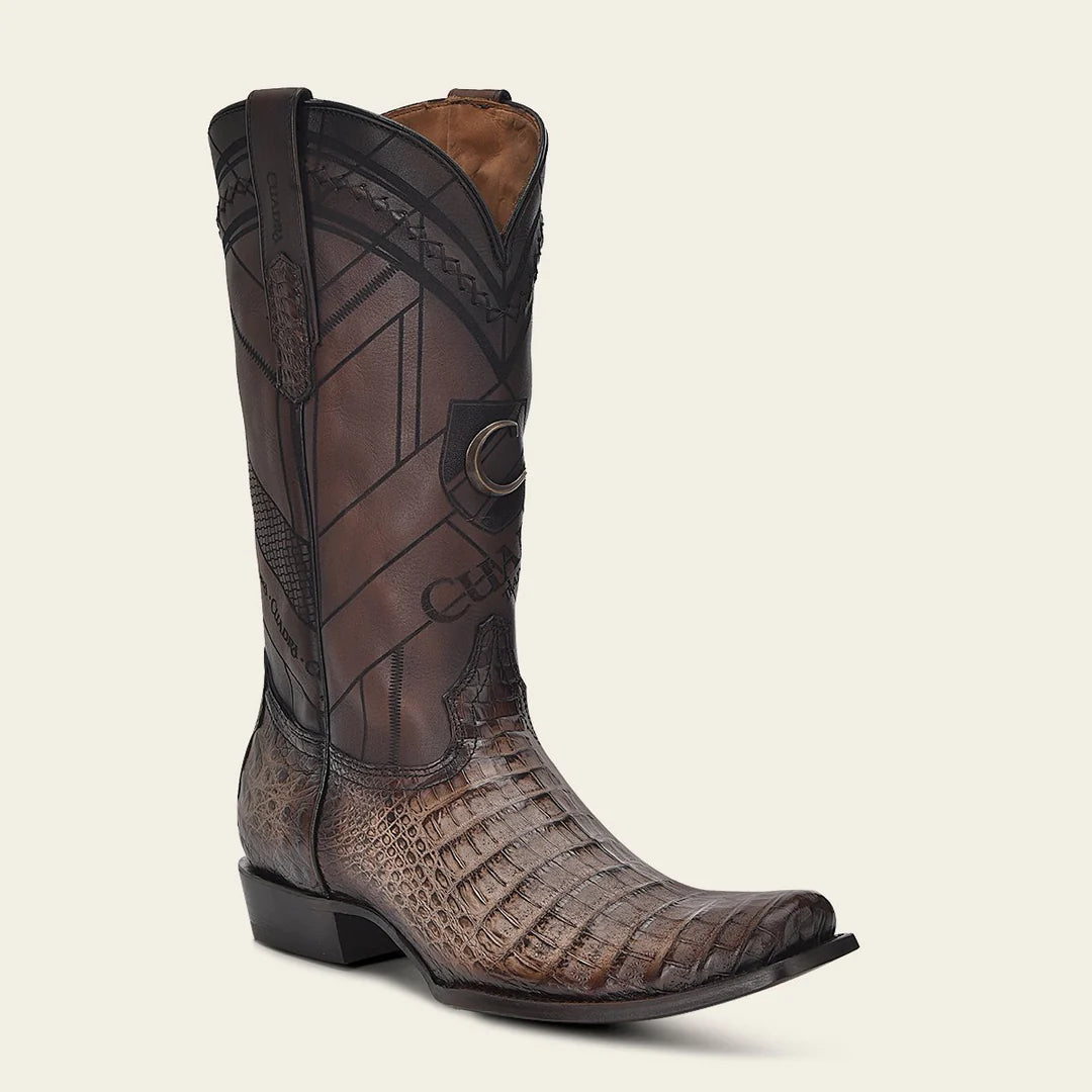 Exotic Caiman Leather Cowboy Boots for Men - Premium Chocolate Brown Dress Boots - Perfect for Western Rodeo, Country Dance & Casual Wear