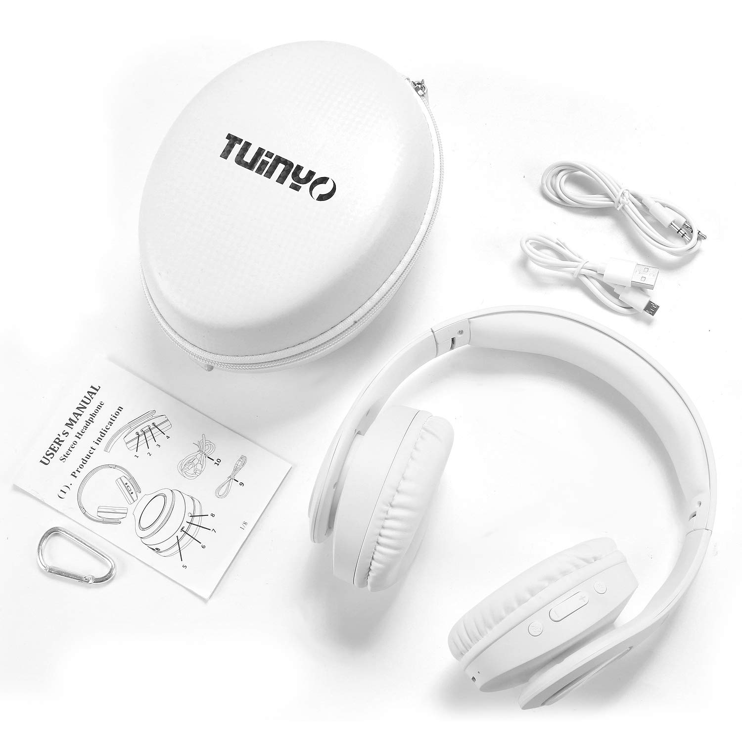 TUINYO Wireless Bluetooth Headphones Over Ear with Deep Bass, 40H Playtime, Soft Memory-Protein Earmuffs, Built-in Mic for PC/Phone/TV - White | Perfect for Workouts, Commuting & Home Entertainment