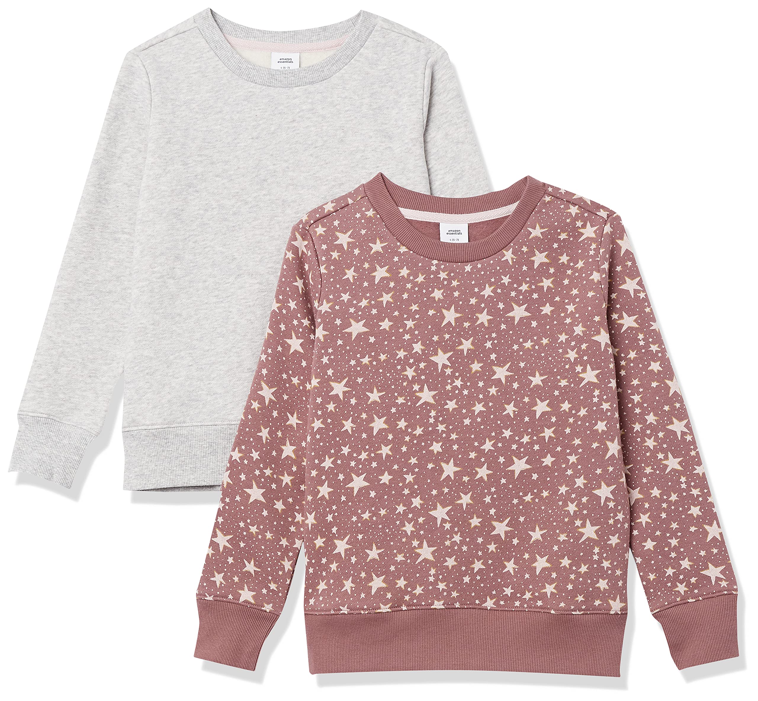 Amazon Essentials Girls' & Toddlers' Fleece Crewneck Pullover Sweatshirts (2-Pack) - Soft & Warm Winter Wear for School, Playdates & Outdoor Activities