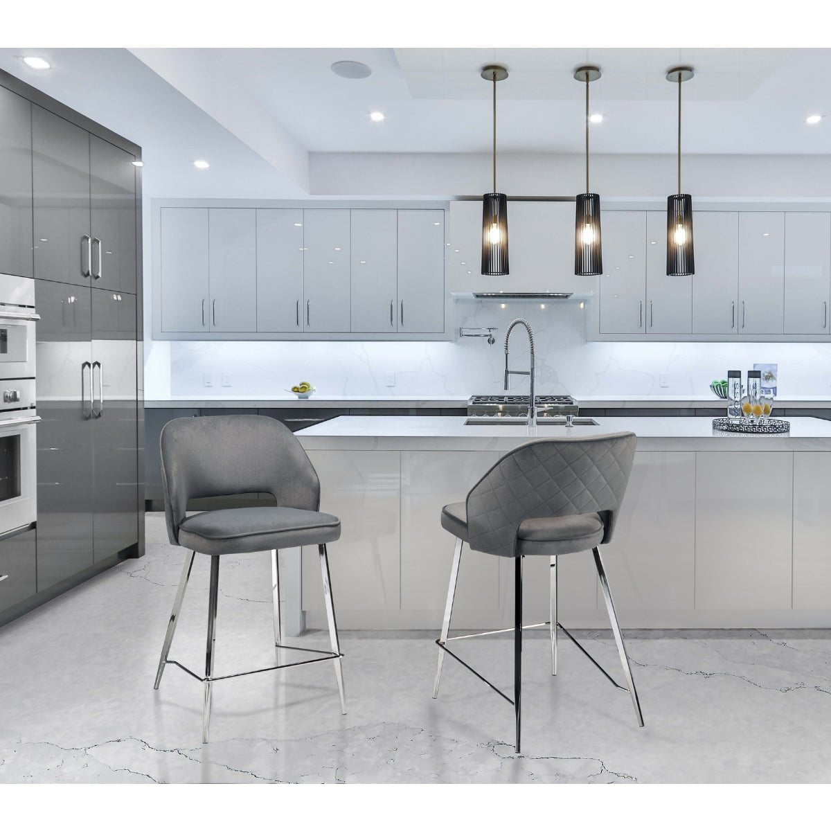 Camille Dark Grey Counter Height Chairs Set of 2 - Modern Bar Stools for Kitchen Island, Breakfast Nook & Dining Room