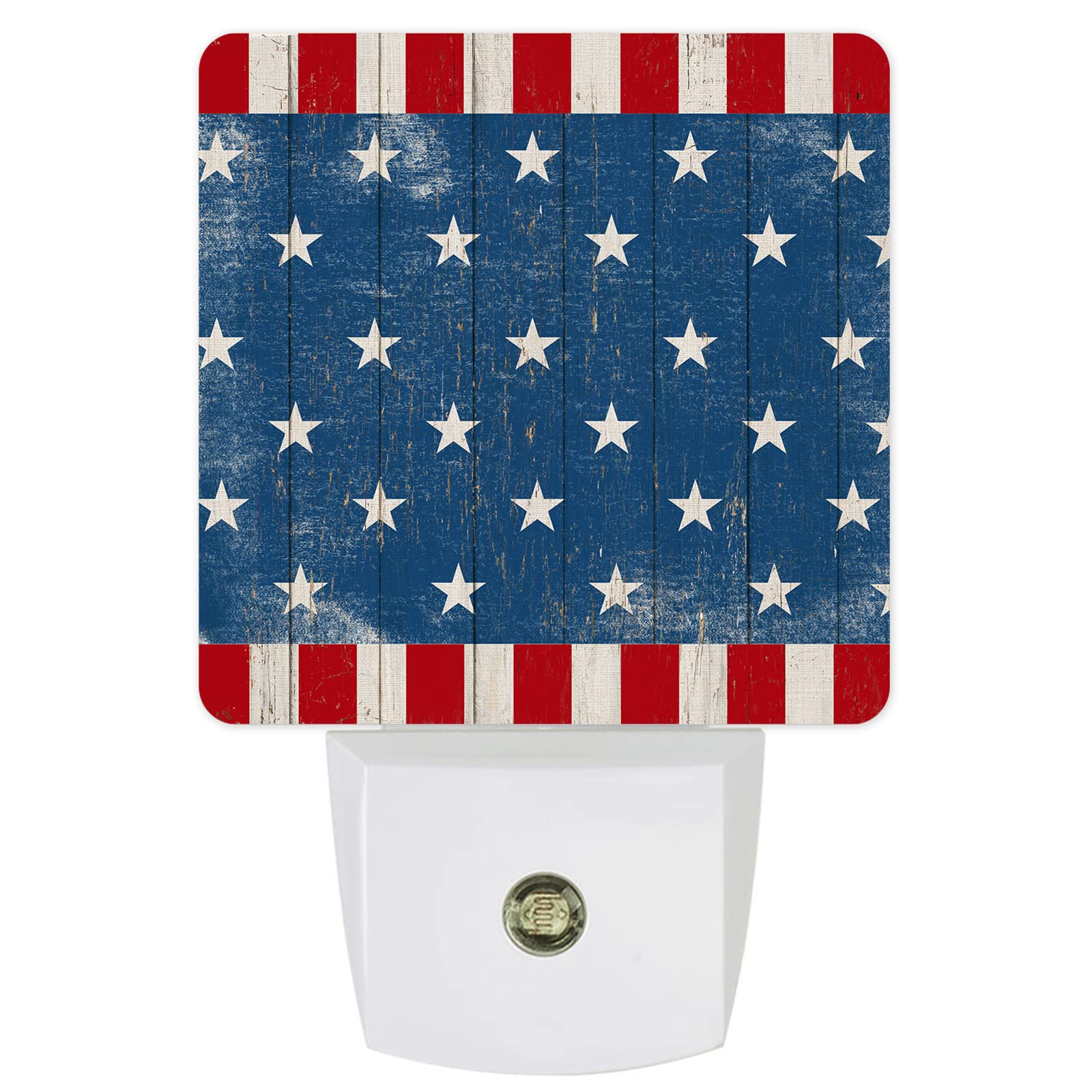 LED Night Light Plug in with Auto Sensor - Patriotic American Flag Retro Square Night Lamp for Kids, Bedroom, Bathroom, Kitchen & Hallway | 4th of July Decor, Home Safety & Cozy Ambiance Lighting
