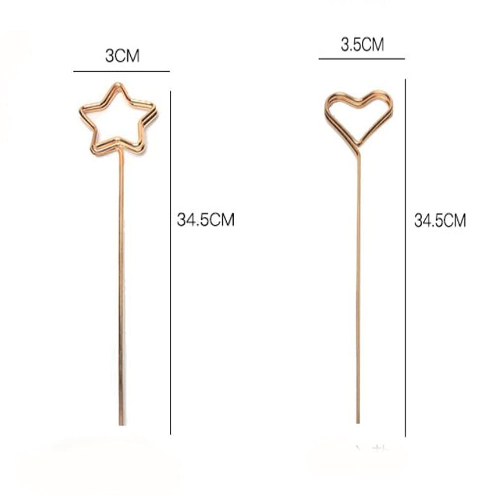 10pcs Golden Metal Wire Floral Place Card Holders - Star & Heart Shape Bouquet Picks, Photo Clips, Memo & Gift Card Holders for Wedding, Birthday Party, Office Decor, DIY Cake Toppers - Perfect for Table Settings, Invitations, and Event Decorations