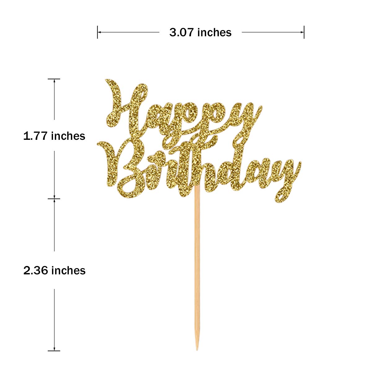 24-Pack Gold Glitter Happy Birthday Cupcake Toppers - Cake Decor Picks for Birthday Party Supplies - Perfect for Baby Showers, Weddings & Anniversary Celebrations