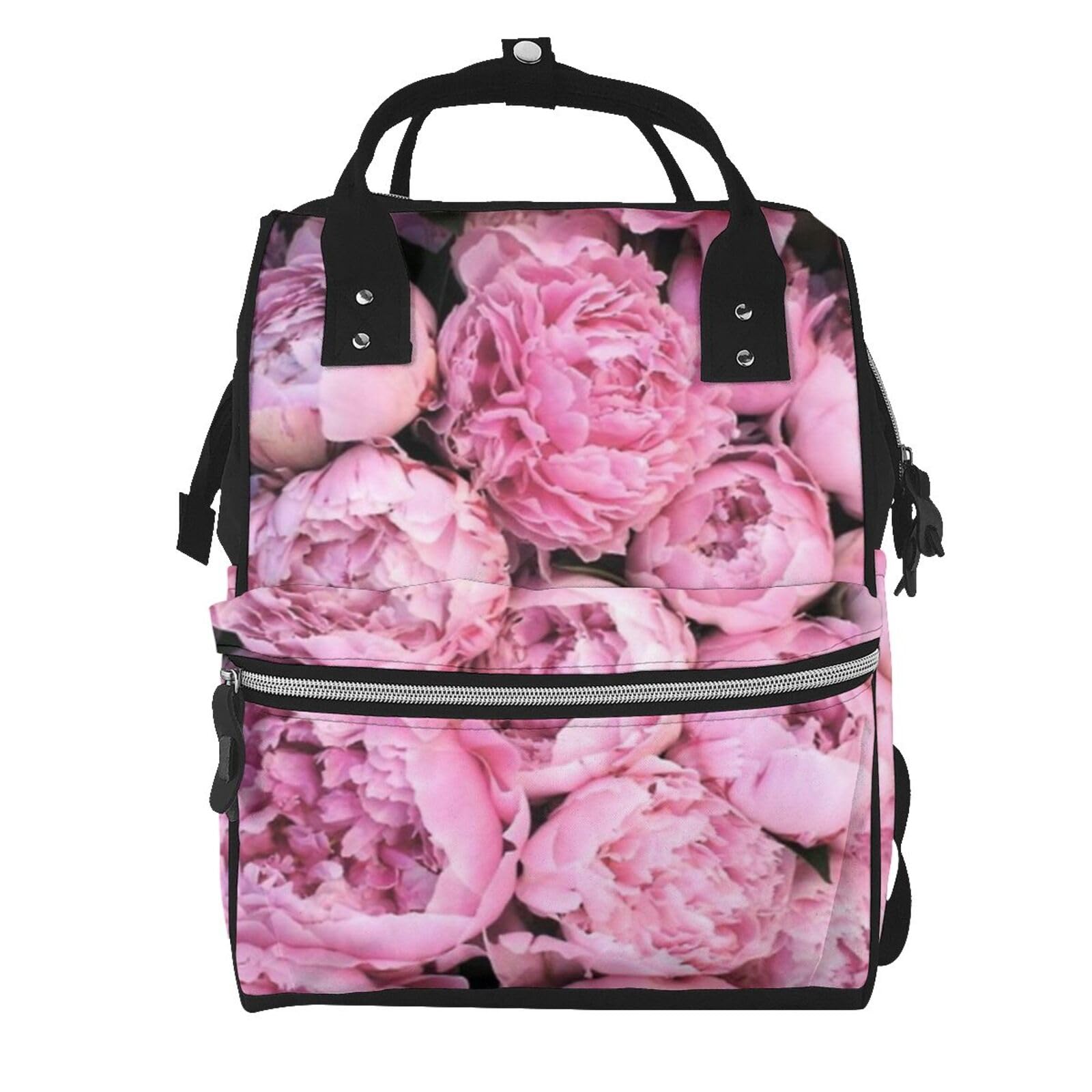 Stylish Pink Peony Diaper Backpack for Moms - Large Capacity Multifunctional Baby Bag for Travel, Work & Daily Use | Perfect for Daycare, Outings & Business Trips