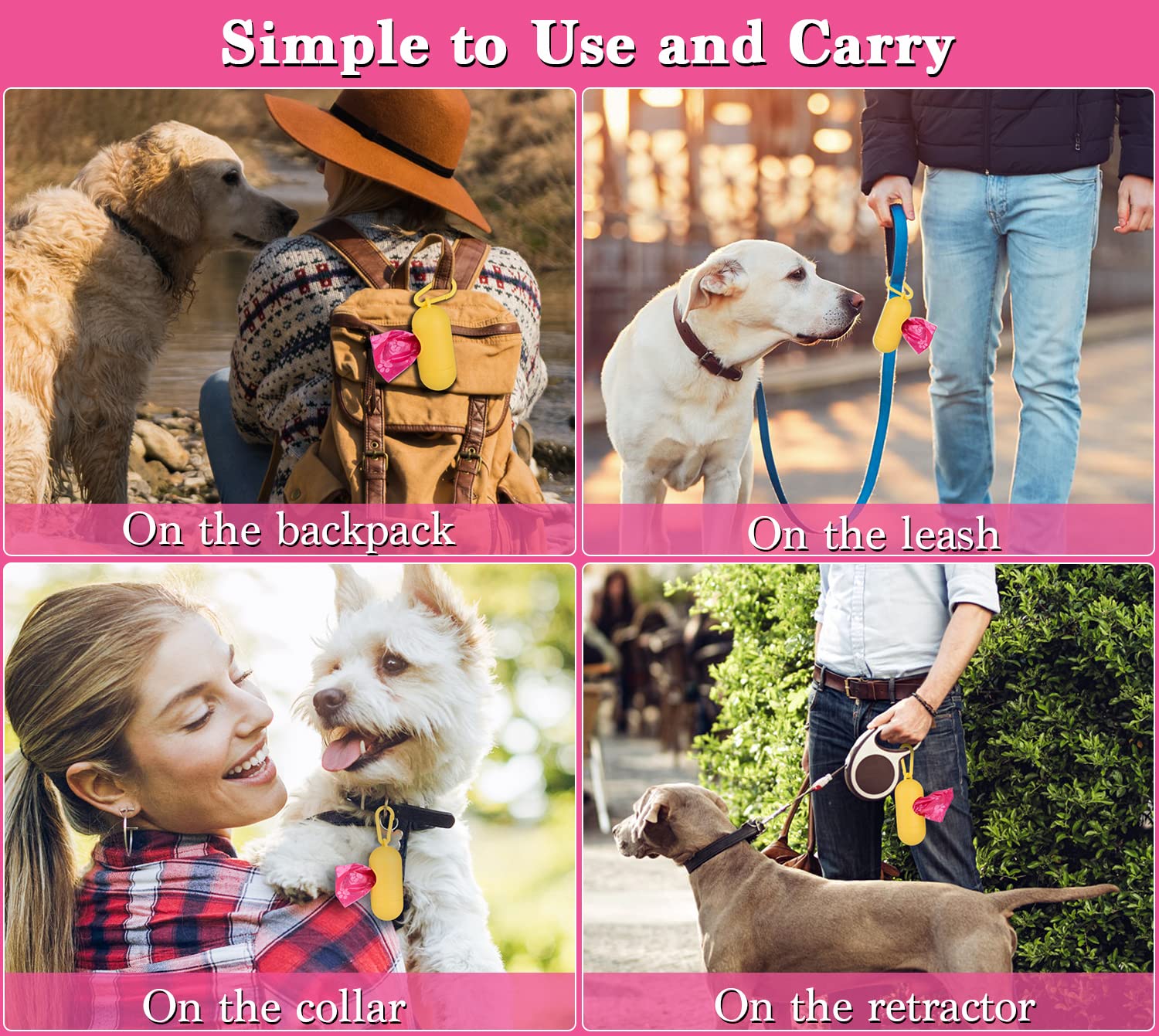 Biodegradable Dog Poop Bags with Holder - 240 Large Compostable Pet Waste Bags | Corn Starch Blended, Extra Thick & Leak Proof | Eco-Friendly Dog Walking & Park Cleanup (Pink)