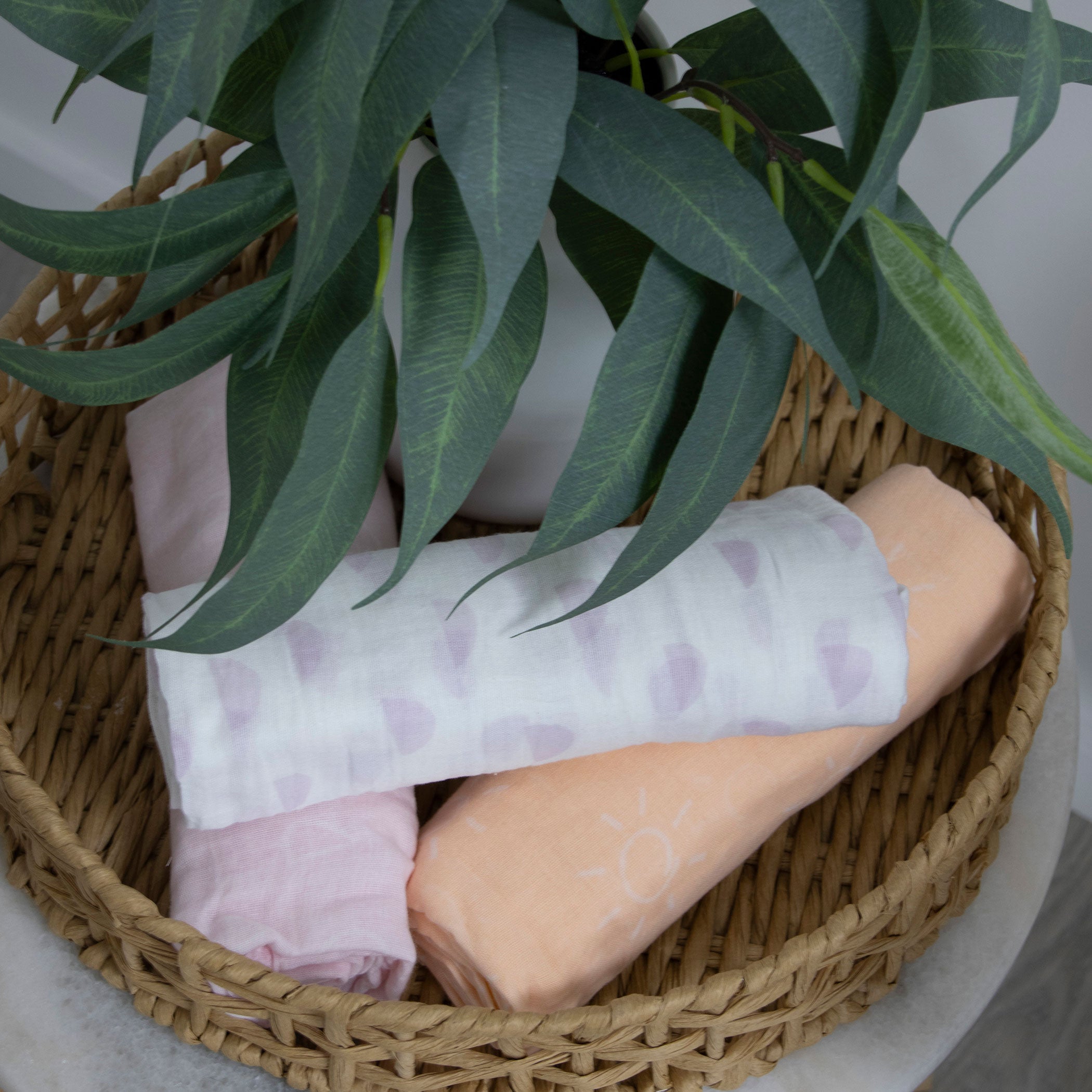Nordic 3-Pack Muslin Swaddle Blankets - Soft Peach & Lilac for Baby Shower, Newborn Essentials & Nursery Decor