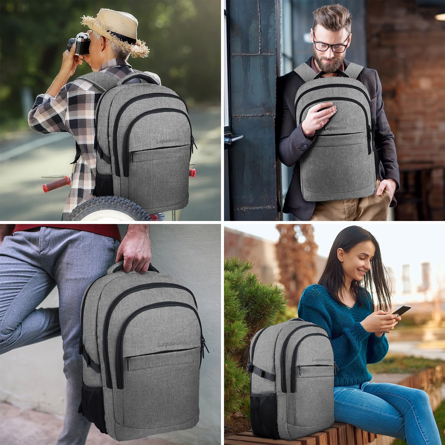 Lapsouno Extra Large 17 Inch Laptop Backpack - Anti-Theft USB Charging Travel Backpack for College & Work - Water Resistant Computer Bag for Men & Women (Grey) - Perfect for Business Trips, Commuting & School