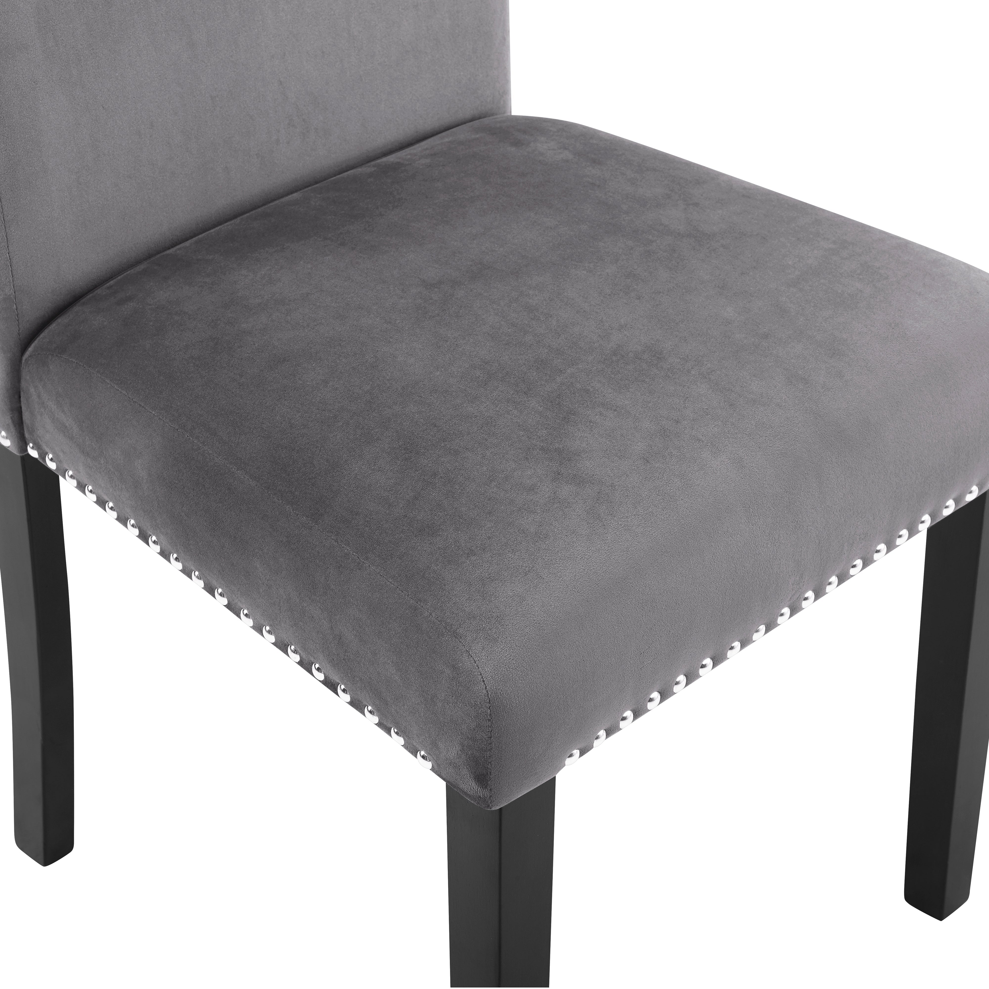 Roundhill Furniture Cobre Contemporary Velvet Dining Chairs with Nailhead Trim - Set of 2 Gray Upholstered Side Chairs for Dining Room, Kitchen, or Breakfast Nook