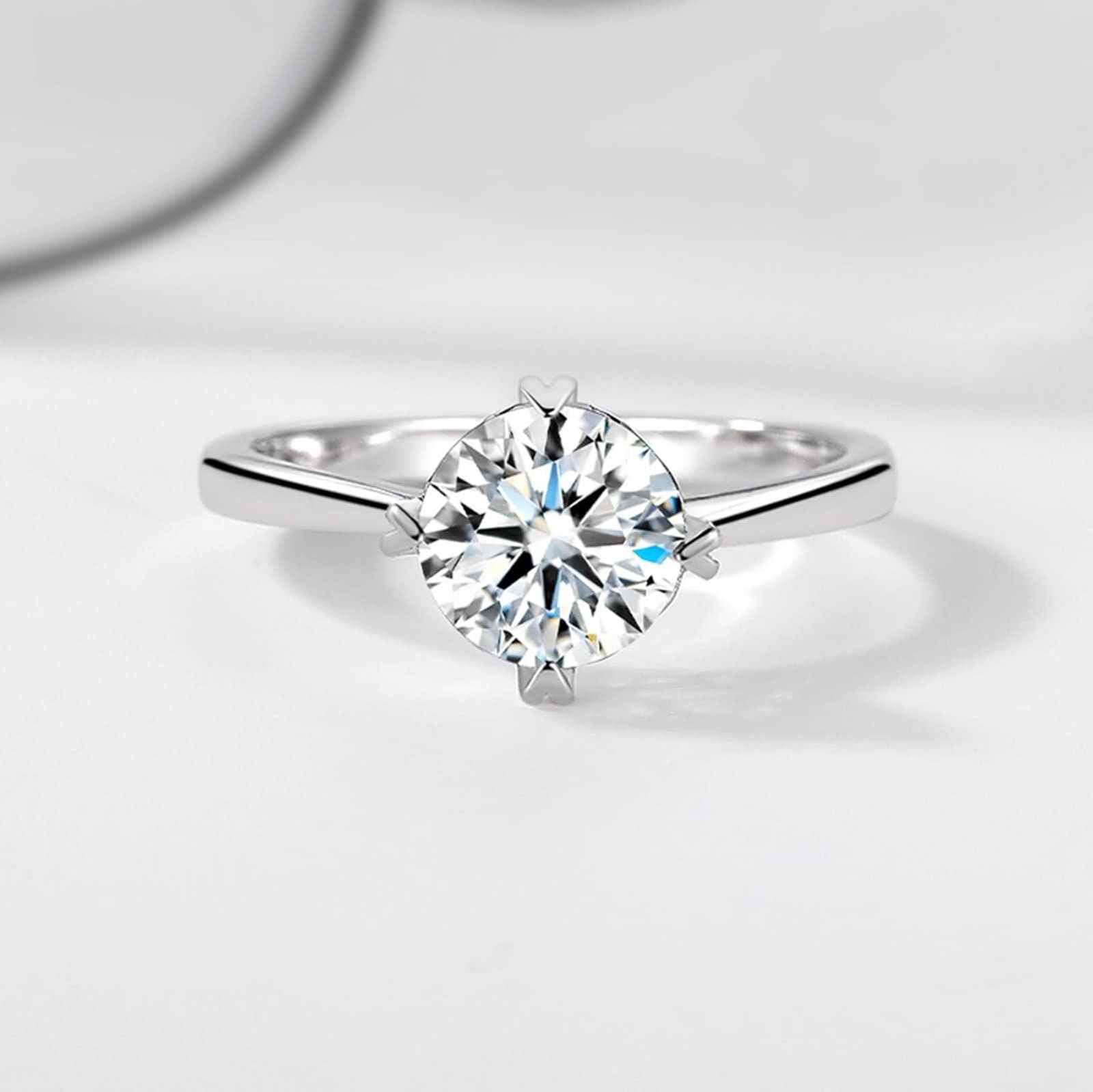 Women's Gold Rings - CZ Engagement Rings Round Silver 4 Heart Claw Solitaire Vintage Wedding Band for Her | Perfect for Proposals, Anniversaries & Special Occasions