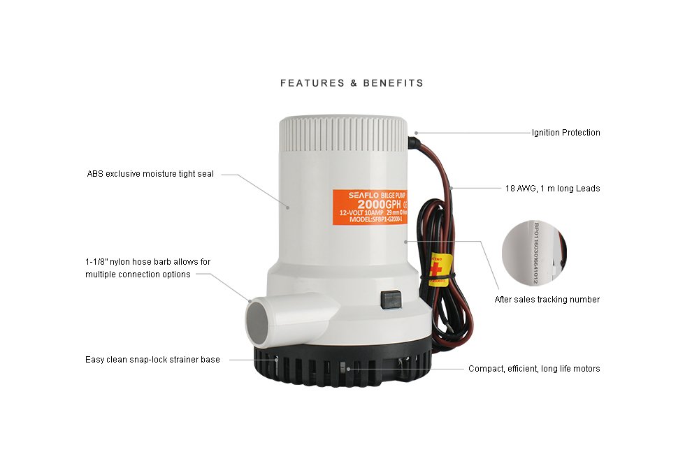 Seaflo 01 Series 2000 GPH Bilge Pump - High Performance Marine Water Pump for Boats, Yachts & RV Water Drainage