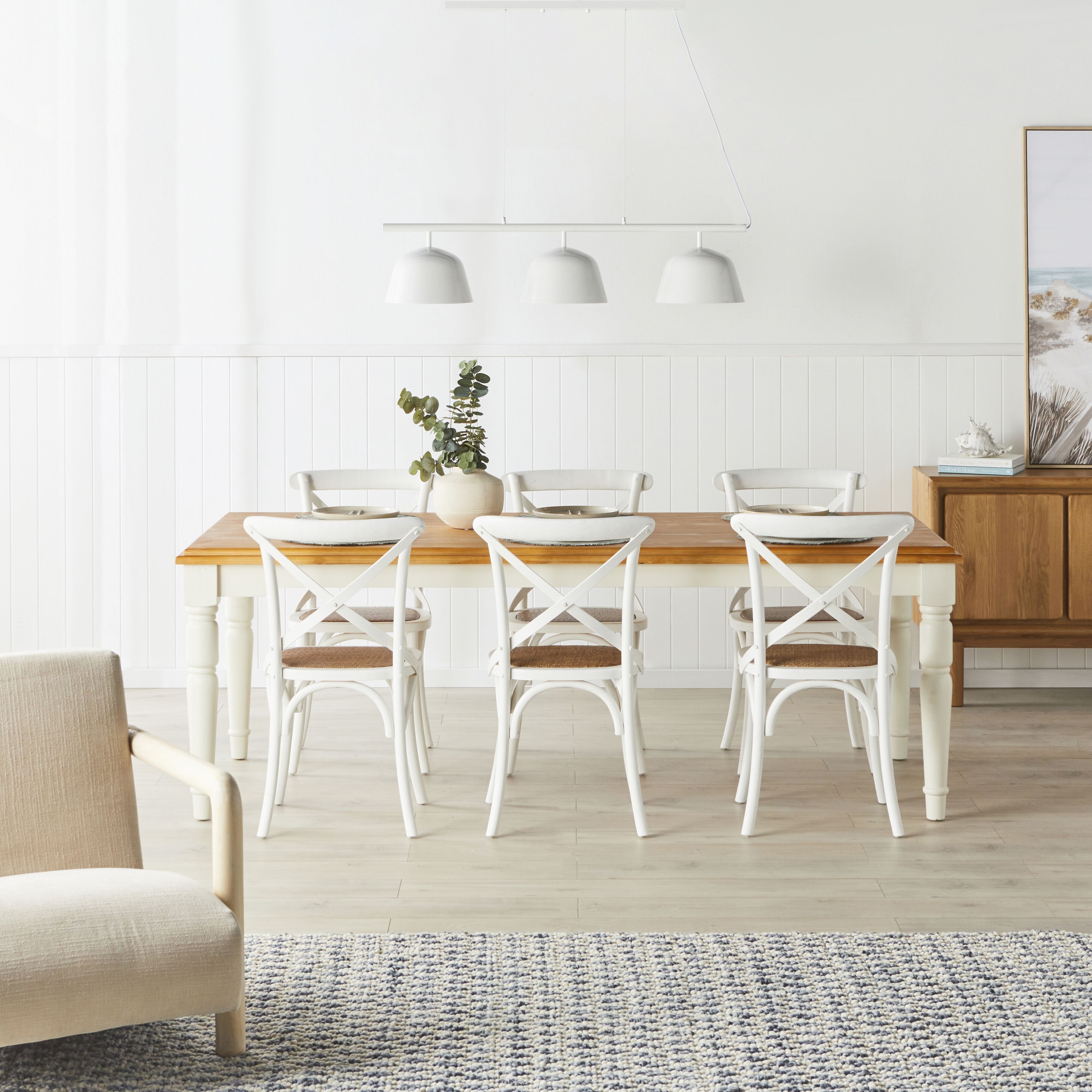 Anglesea 3-Light White Metal Pendant Light Fixture with 120cm Hanging Chain - Perfect for Kitchen Island, Dining Room, and Living Room Lighting