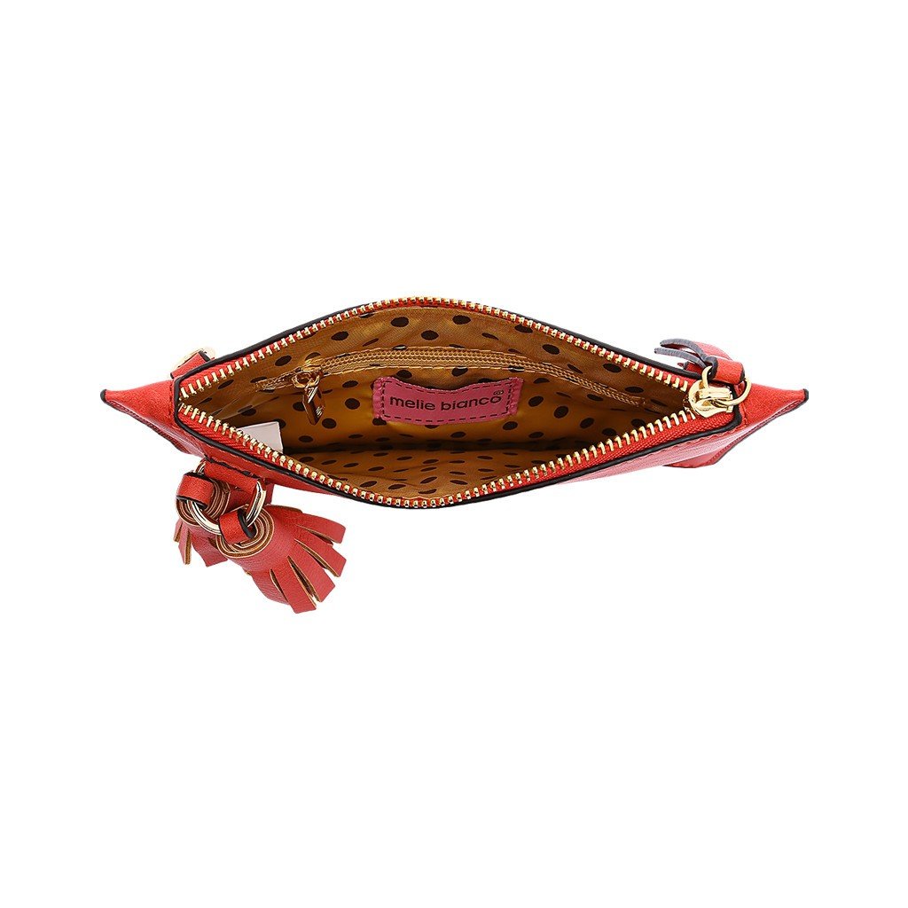 Melie Bianco Farah Vegan Leather Tassel Wristlet Crossbody Bag for Women | Coral Pink Small Purse | Perfect for Parties, Shopping & Everyday Use