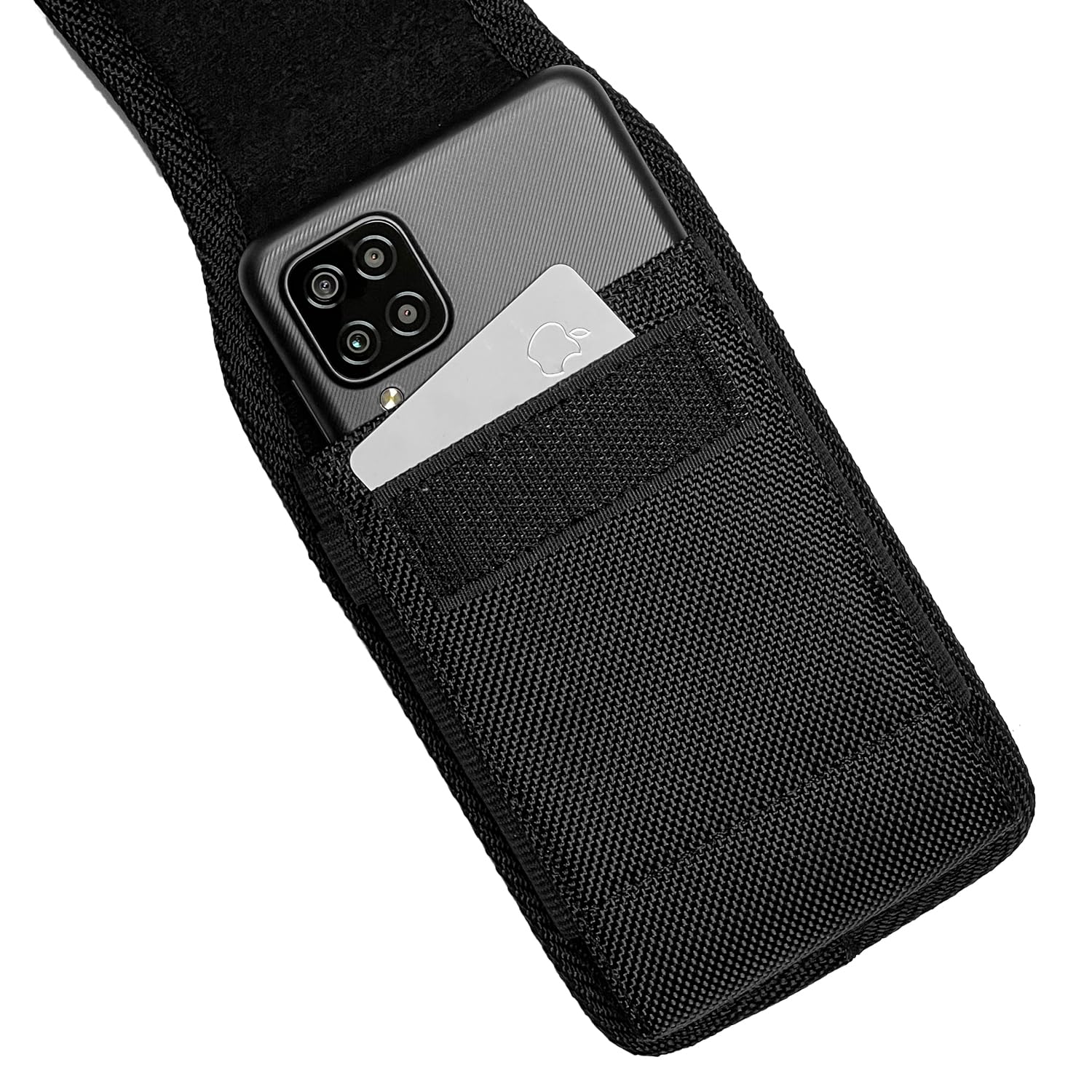 Durable Nylon Phone Holster for iPhone 12/13/14/15 Pro Max/Plus, Samsung Galaxy A04S/A13/S23 Plus, LG K92 & TCL 30V/30XE/30XL - Vertical Belt Clip Pouch with Card Slot (Black) | Perfect for Outdoor Activities, Work & Travel