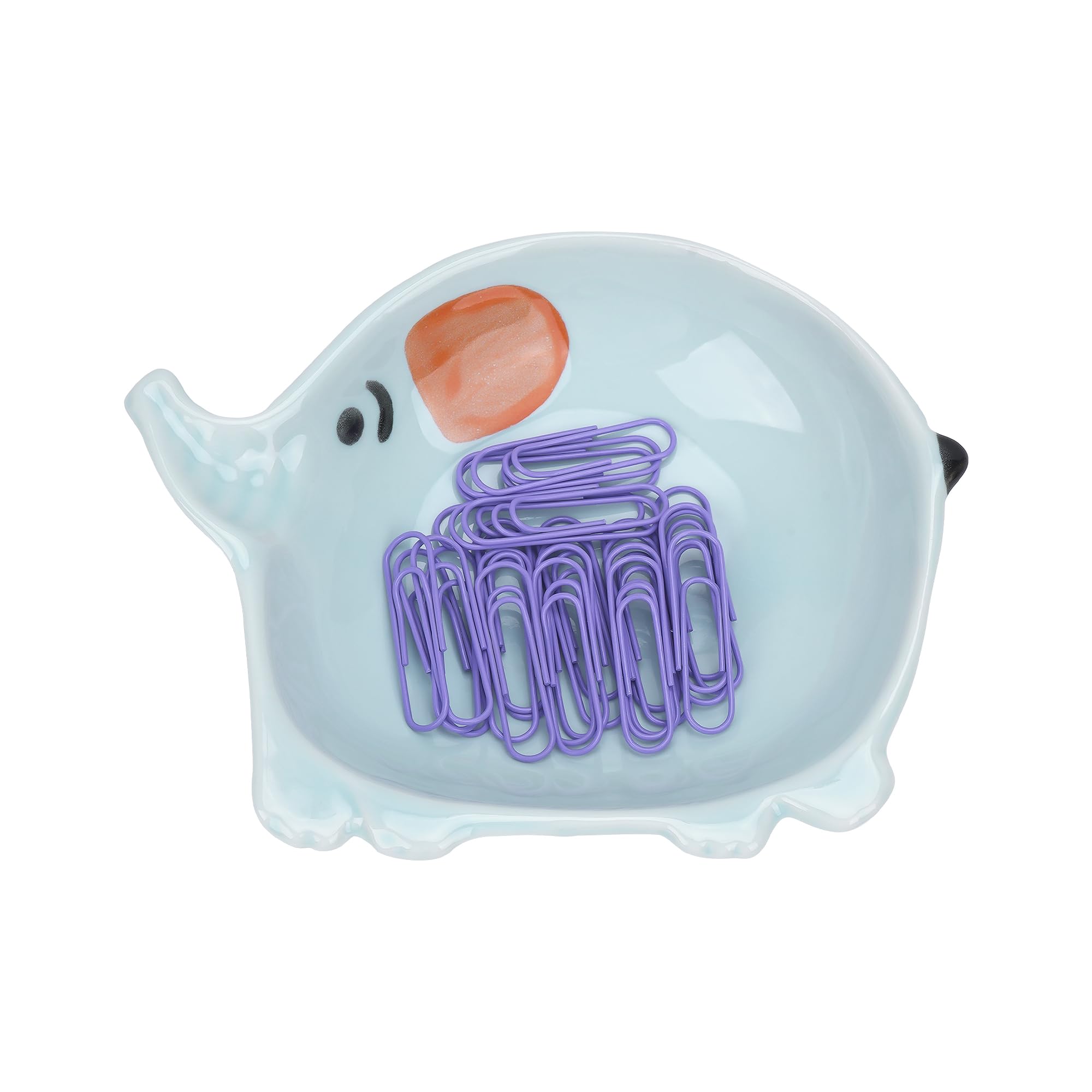 Ceramic Elephant Paper Clip Holder - Cute Blue Desktop Organizer for Office Supplies, Binder Clips & Paperclips | Perfect for Desk Organization & School Stationery Accessories