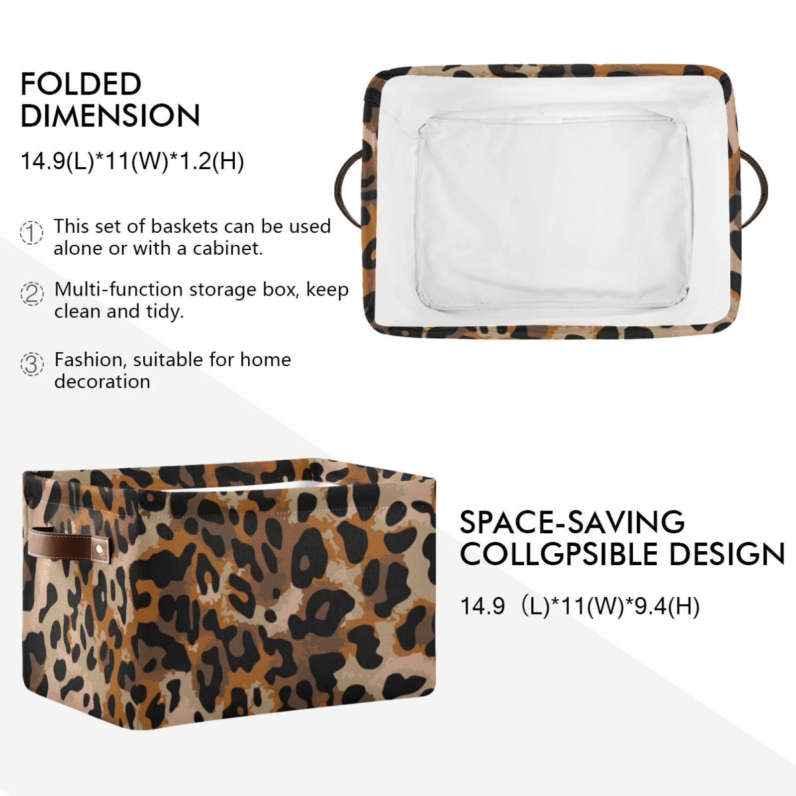 ALAZA Foldable Storage Bins - Cheetah Leopard Print Fabric Closet Organizer for Bedroom, Nursery, Toys & Books | Space-Saving Shelf Storage Solution for Home & Office Organization