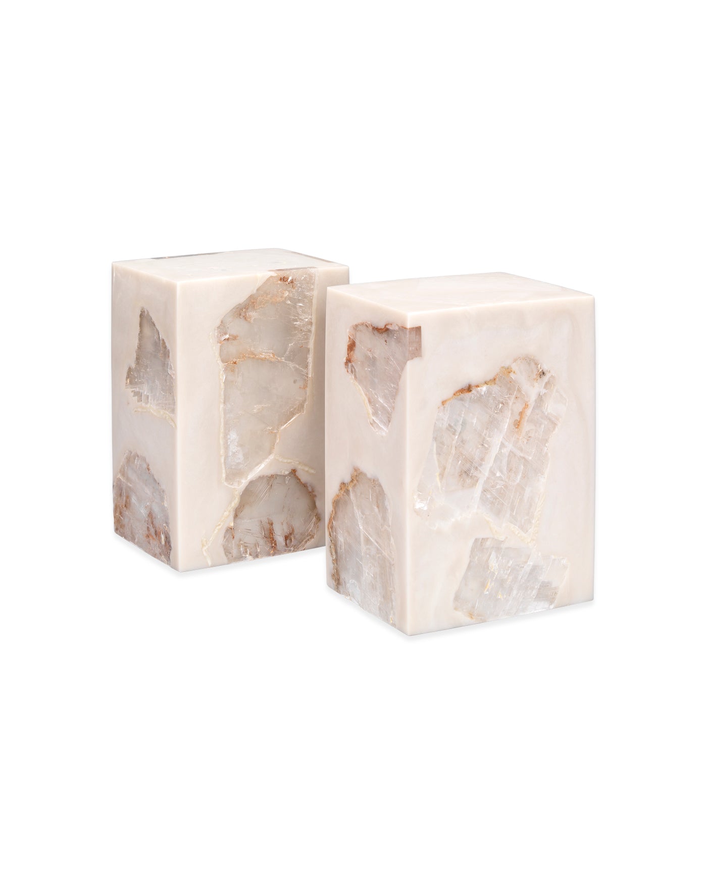Modern Marble Bookends (Set of 2) - Heavy Duty Cream Stone Book Holder for Shelves - Perfect for Home Office, Library & Bookshelf Organization