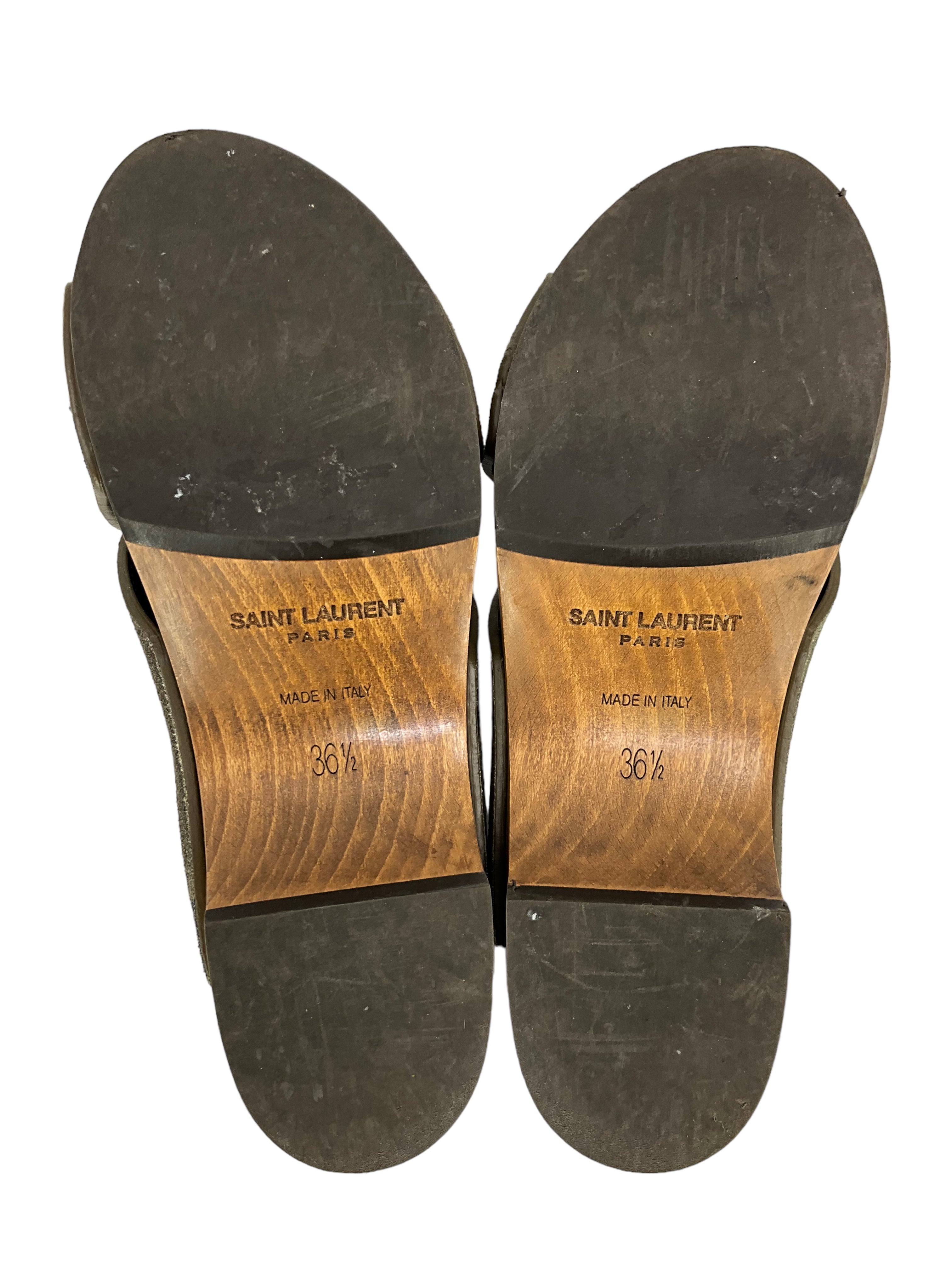Saint Laurent Signature Camo Suede Clogs Women's Size 6.5 - Luxury Designer Slide Sandals for Casual Outings & Summer Fashion