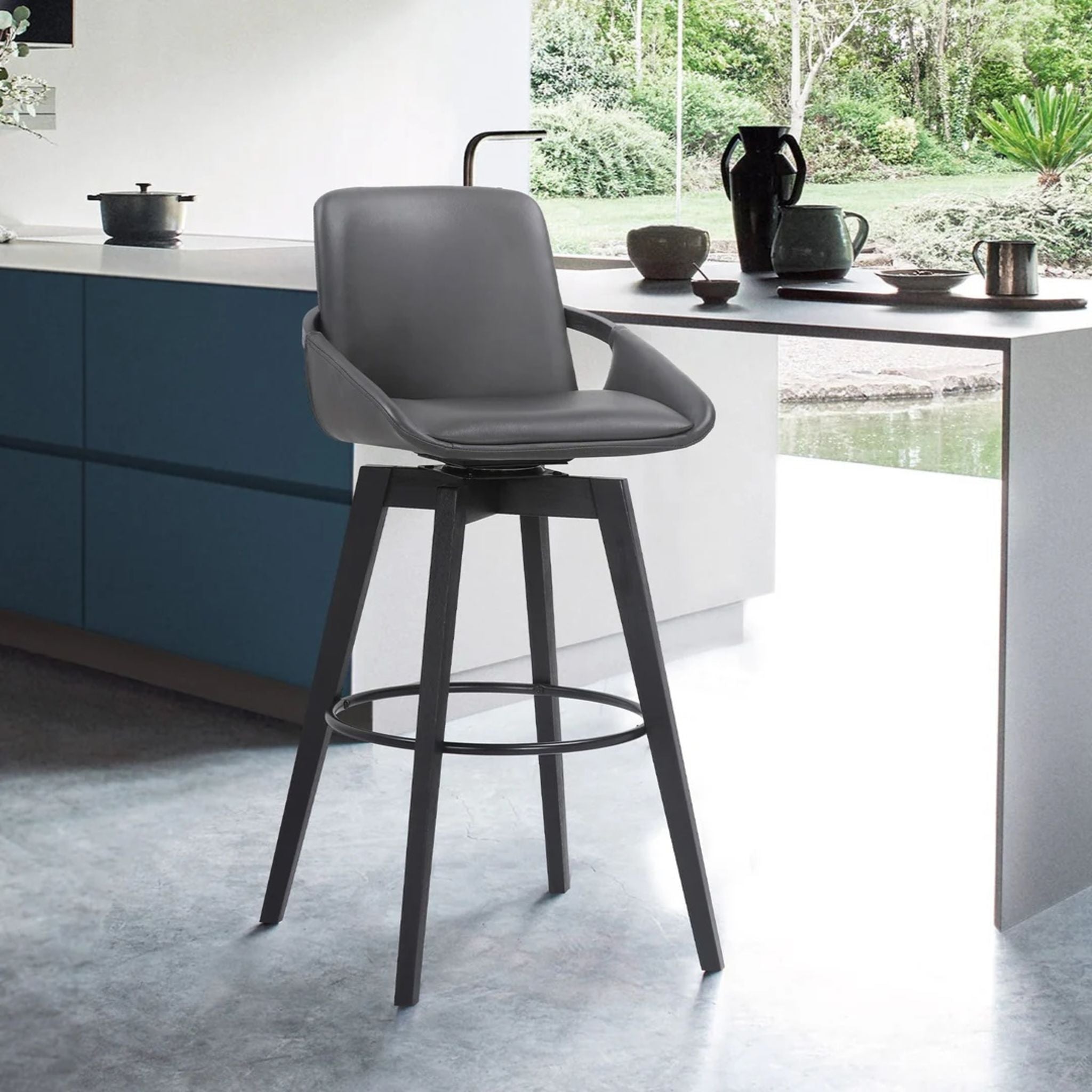 Baylor Counter Height Stool - Adjustable Grey/Black Bar Stools for Kitchen Island, Breakfast Nook & Home Bar - Modern PU Leather Seat with Metal Base (LCBABABLGR26) - Perfect for Dining, Entertaining & Small Spaces