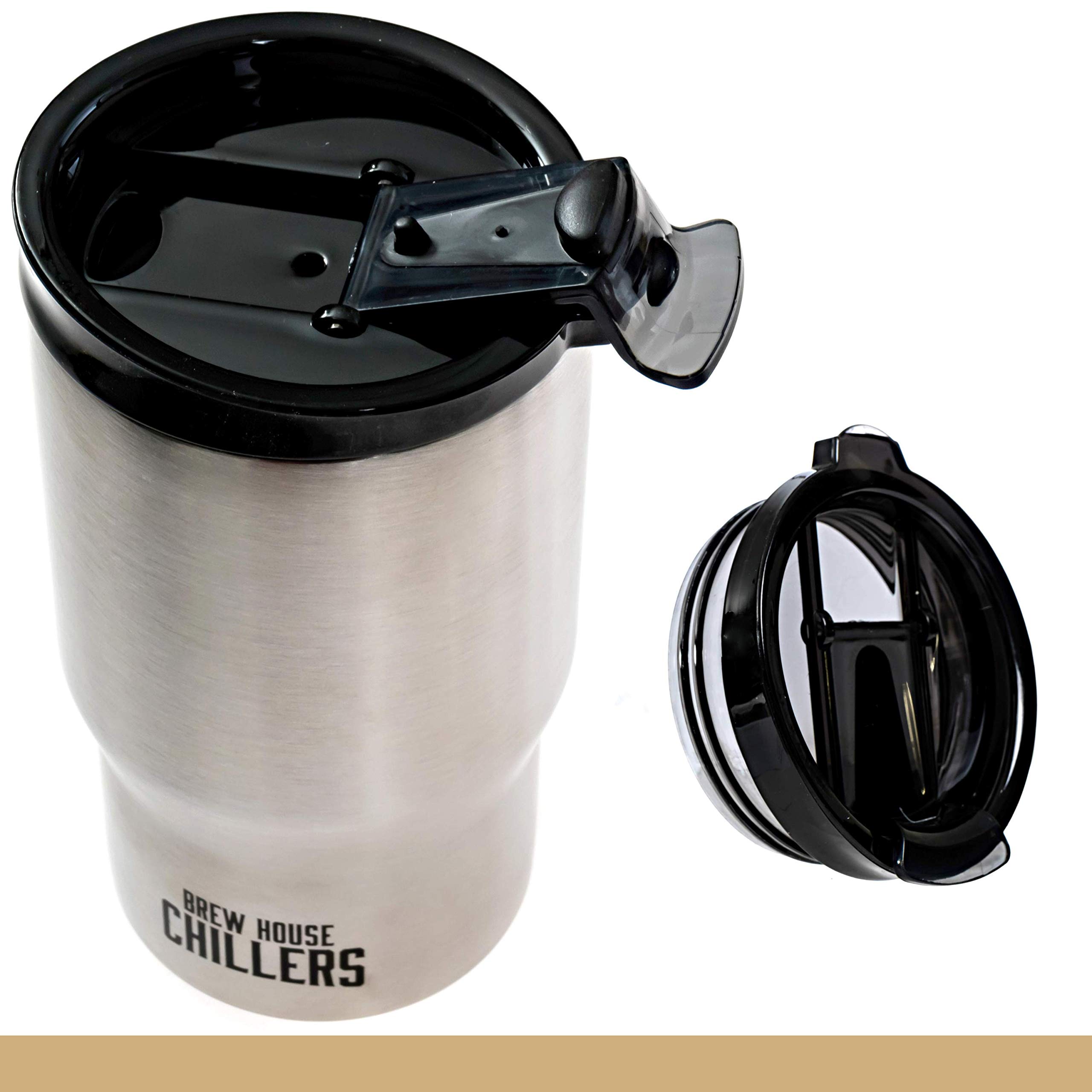 4 in 1 Stainless Steel Insulated Drink Holder - Coffee Travel Mug, Beer Bottle & Can Cooler with Hot/Cold Lids - Perfect for Commuting, Camping & Office Use - Includes Insulated Base & Gift Box