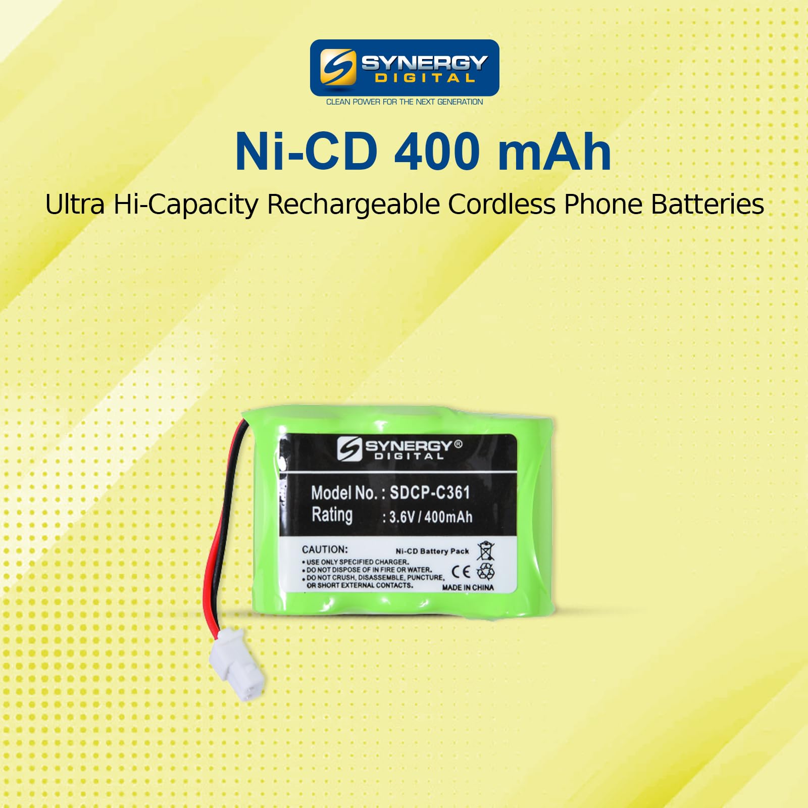 Synergy Digital Cordless Phone Battery Replacement for Panasonic KX-T38001 - 3.6V 400mAh Ni-CD Ultra High Capacity Rechargeable Battery - Perfect for Home & Office Cordless Phones