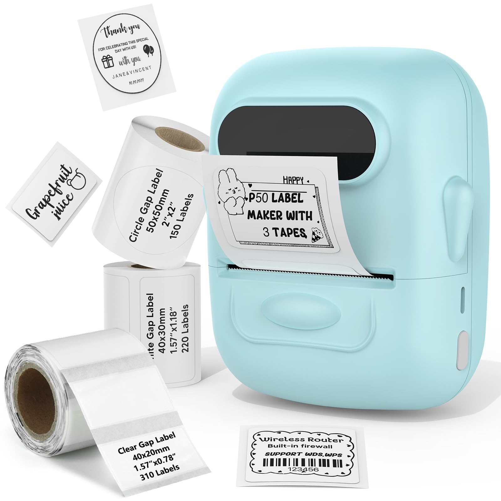 MARKLIFE Portable Bluetooth Label Maker Machine with Tape - Thermal Barcode Printer for Address, Clothing, Jewelry, Retail & Small Business - Home Office Organizer (Blue + 3 Labels W/C/T) | Perfect for Inventory, Shipping & Crafting