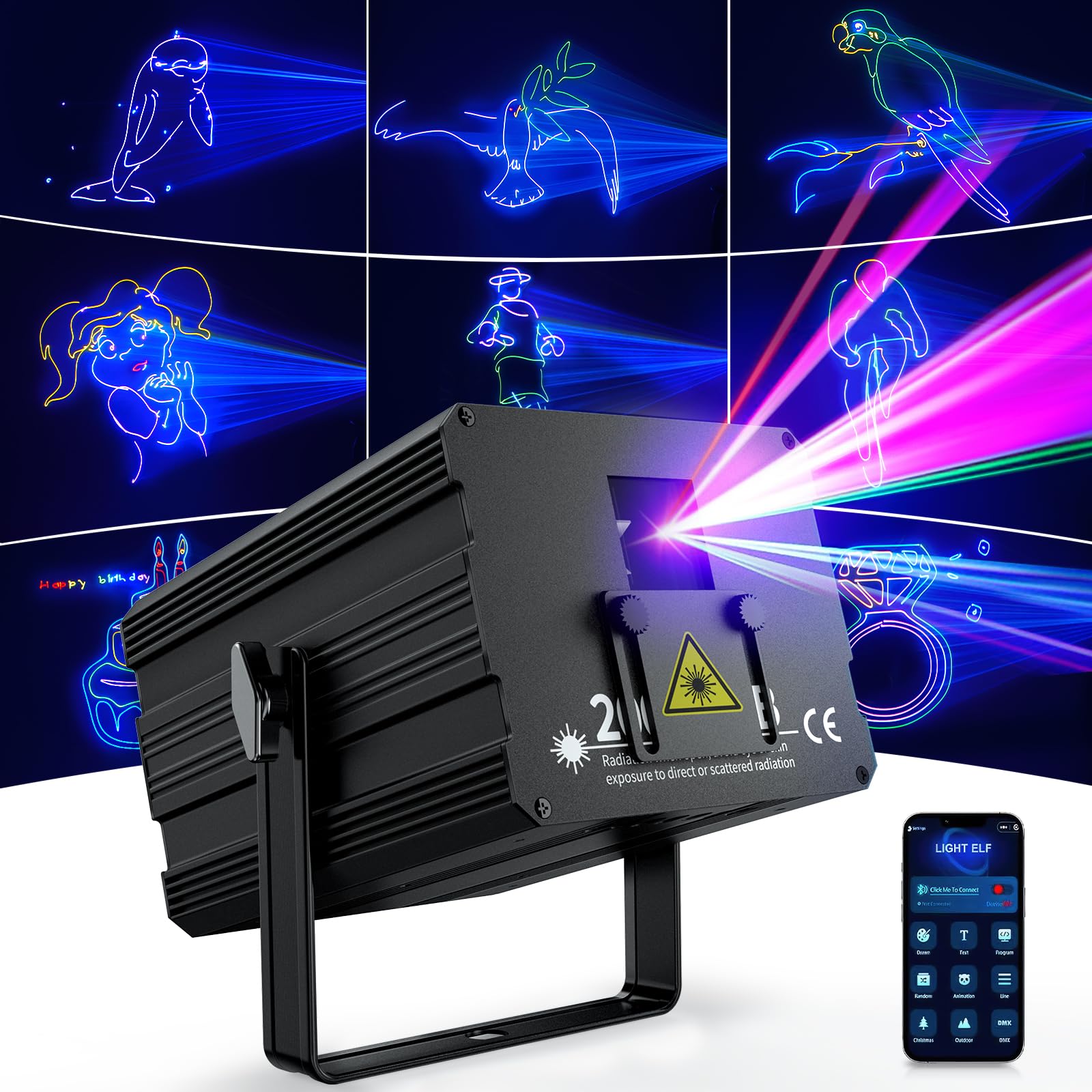 DJ Laser Party Lights - 3D Animation RGB Laser Light Projector with APP/DMX512/Music Control | Sound Activated & Remote | Perfect for Stage, Club, Disco, Home & Birthday Parties