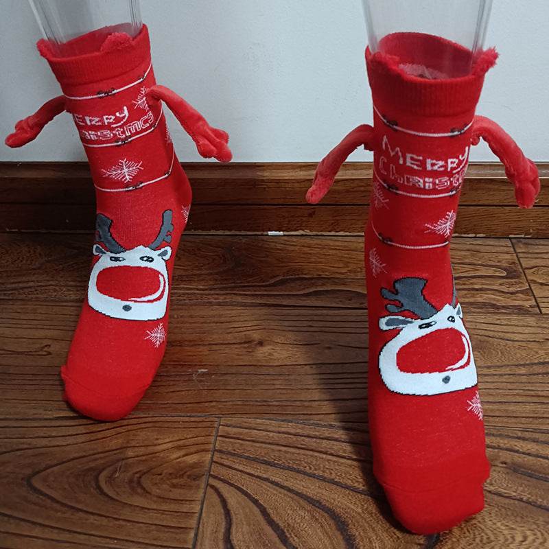 Cozy Christmas Socks for Hand Holding - Warm Holiday Couple Socks for Christmas Gifts, Stocking Stuffers & Romantic Winter Nights