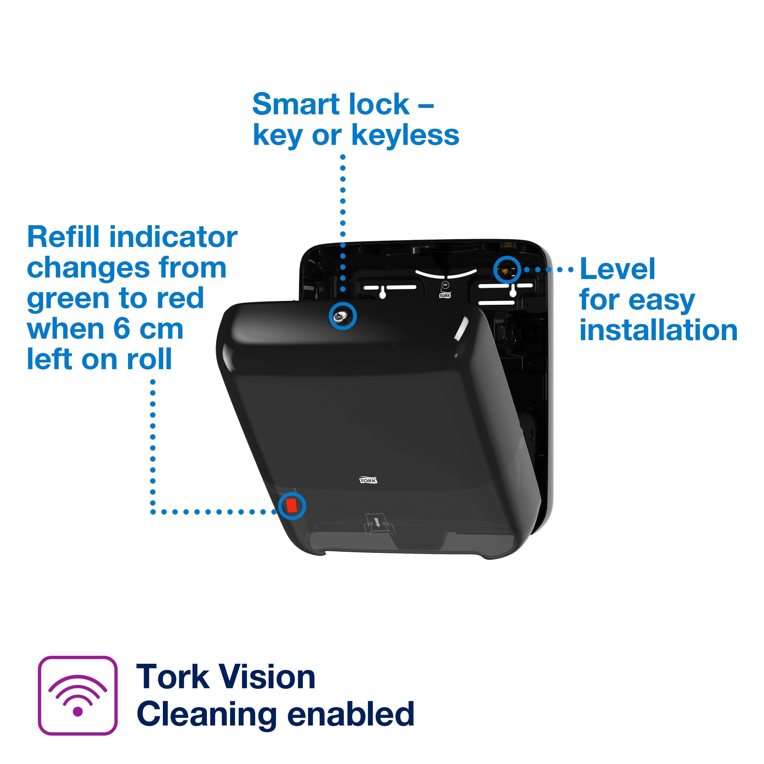 Tork Matic White H1 Paper Hand Towel Roll - 6 Rolls x 700 ft (290089) & Black Elevation H1 Dispenser with Refill Indicator (5510282) - Ideal for Restaurants, Offices, and Public Restrooms