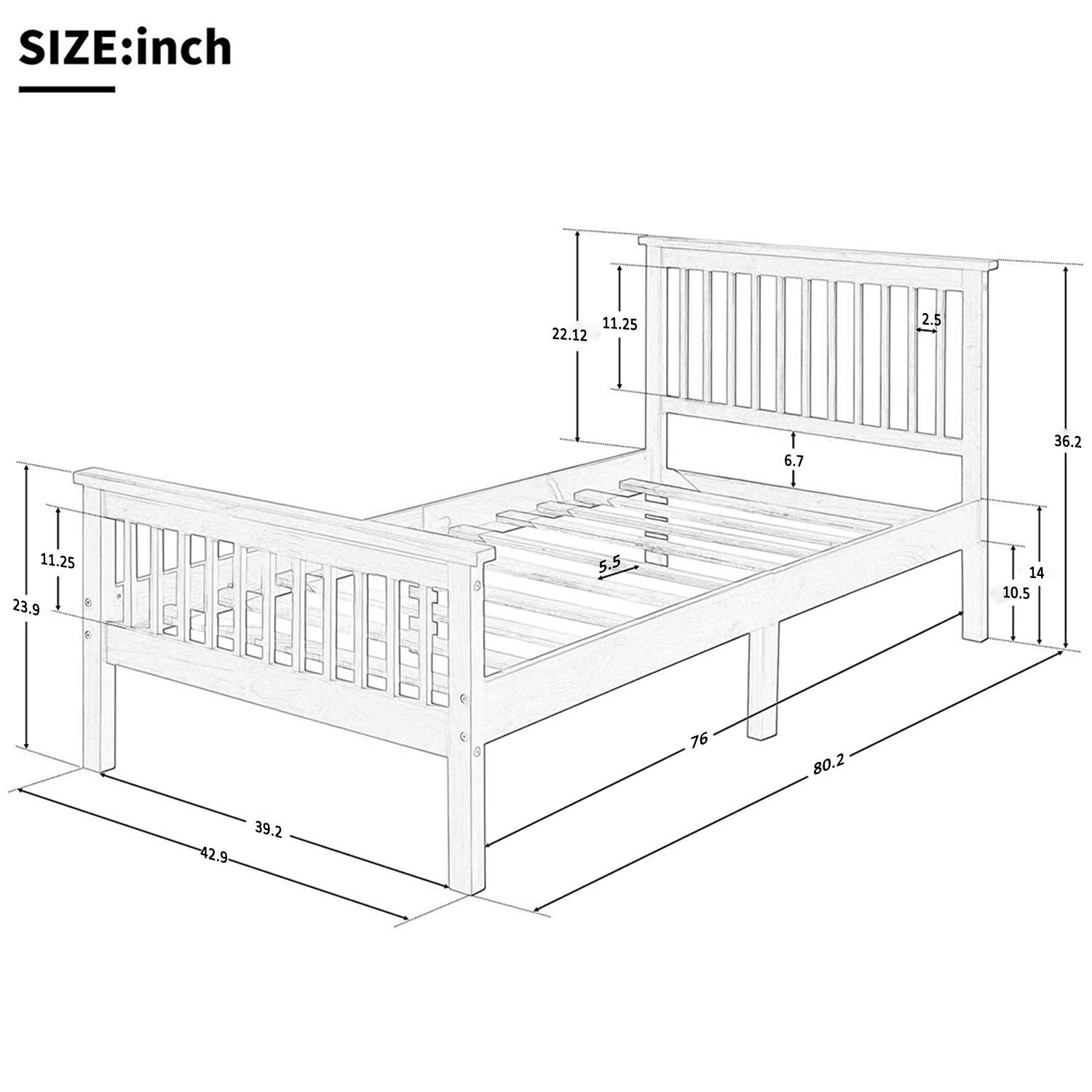 Solid Wood Twin Platform Bed Frame with Headboard & Footboard - No Box Spring Needed - Sturdy Oak Wood Bed for Kids, Teens & Adults - Perfect for Small Bedrooms, Guest Rooms & Dormitories