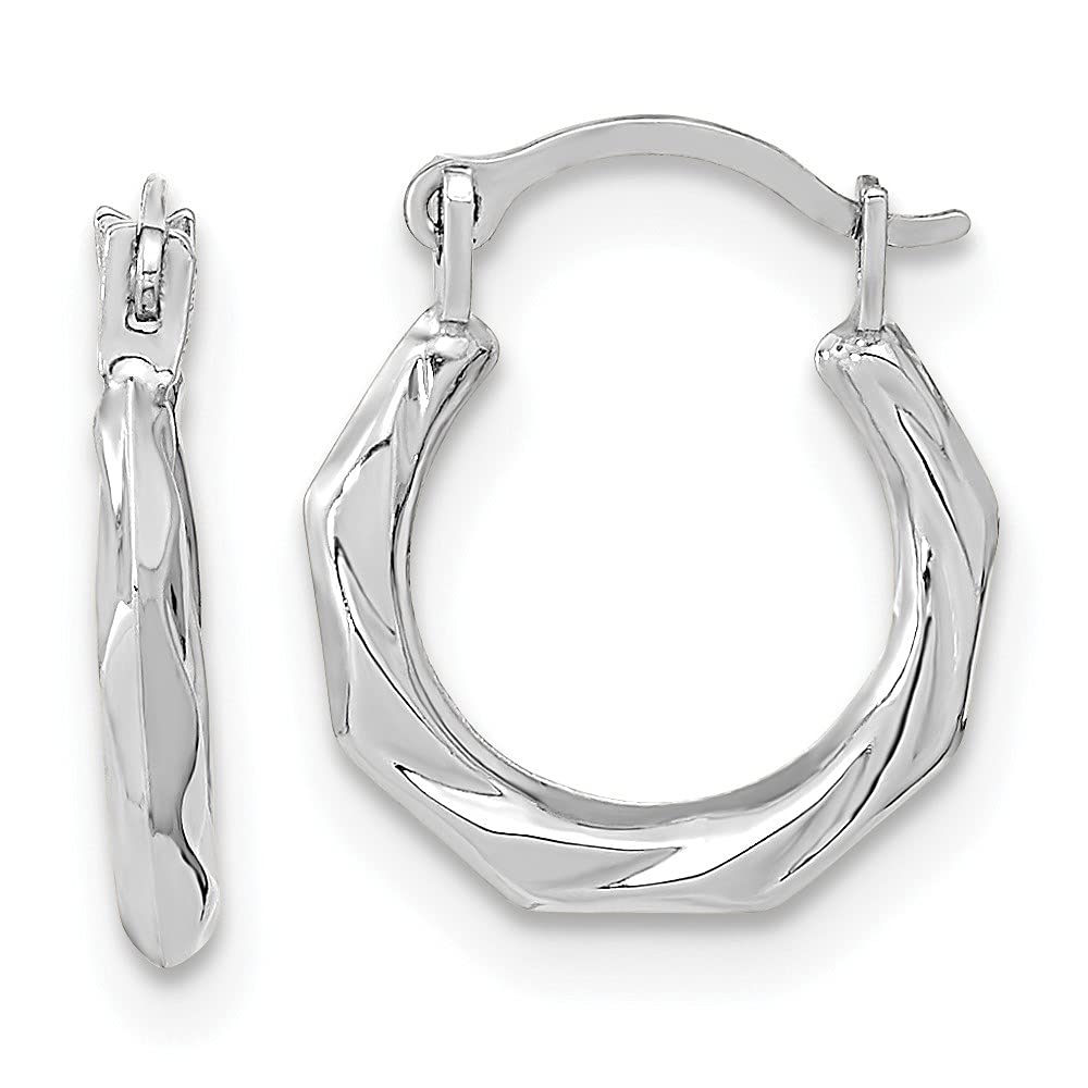14K White Gold Twisted Hoop Earrings for Women - 12mm x 11mm Polished Finish - Elegant Everyday Jewelry & Special Occasion Gift