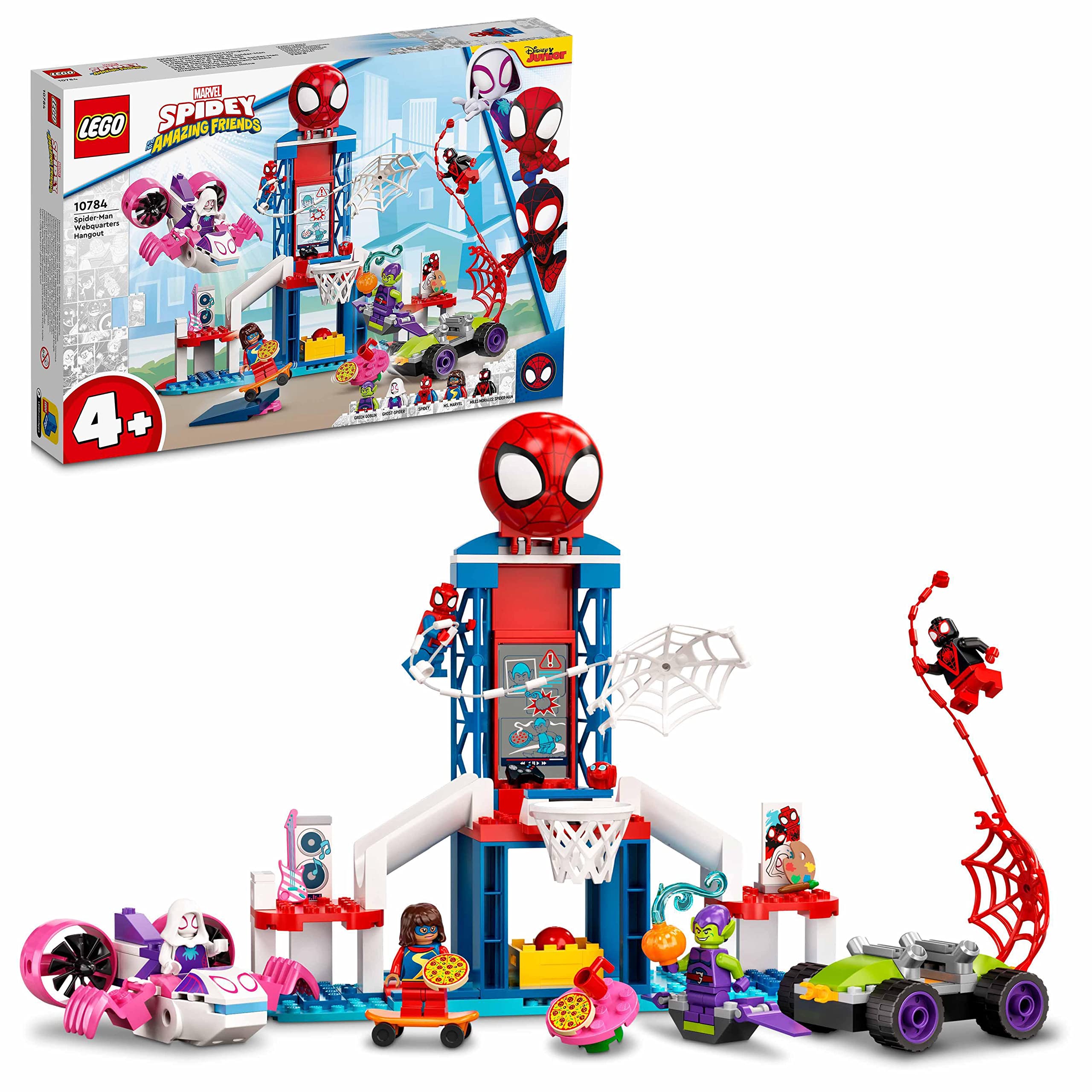 LEGO 10784 Marvel Spidey and His Amazing Friends Spider-Man Playset with Miles Morales, Secret Base HQ - Superhero Toy for Kids Ages 4+ | Marvel Universe | Birthday Gift, Role Play & Action Figure Adventure