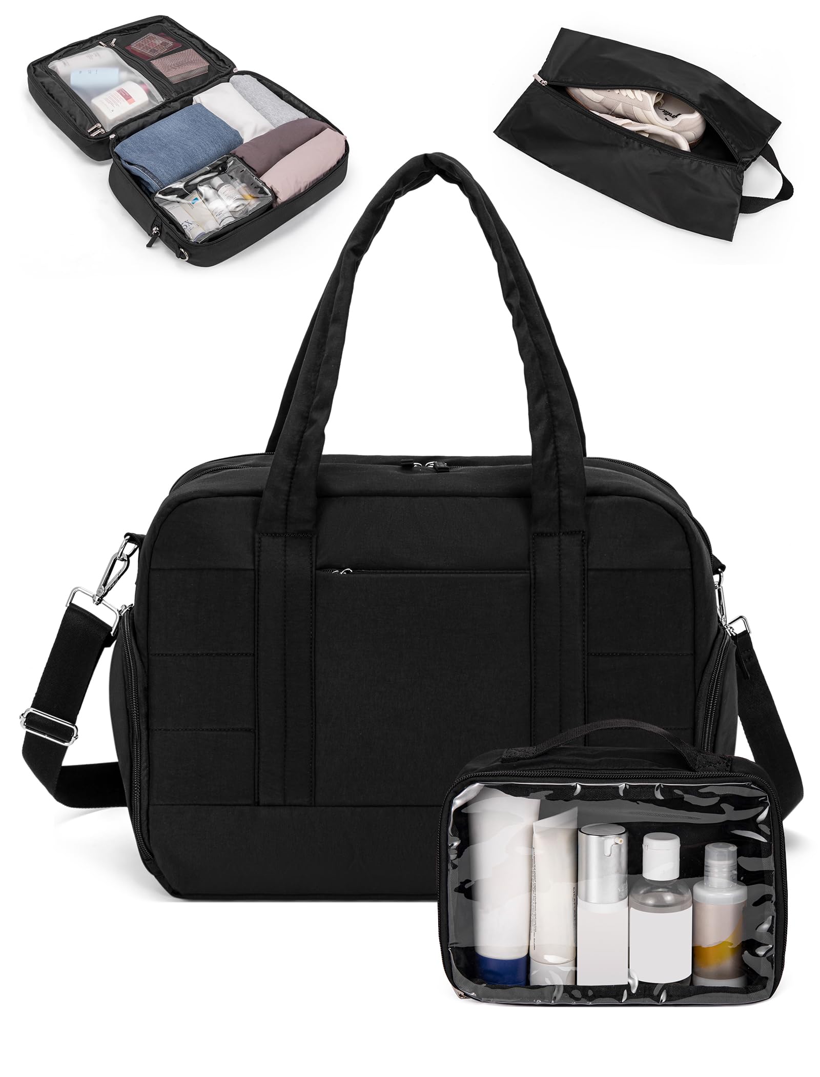CLUCI Women's Puffer Duffel Bag - Waterproof Business Travel & Weekender Carry On with Shoe Compartment & Laptop Sleeve | Perfect for Overnight Trips, Gym, Work & Weekend Getaways