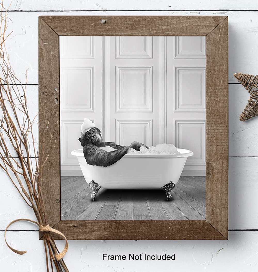 Funny Bathroom Wall Art for Men & Women - Modern Monkey Chimp Decor Sign - Unique 8x10 Powder Room Poster - Perfect for Guest Bathrooms, Restrooms & Home Decor