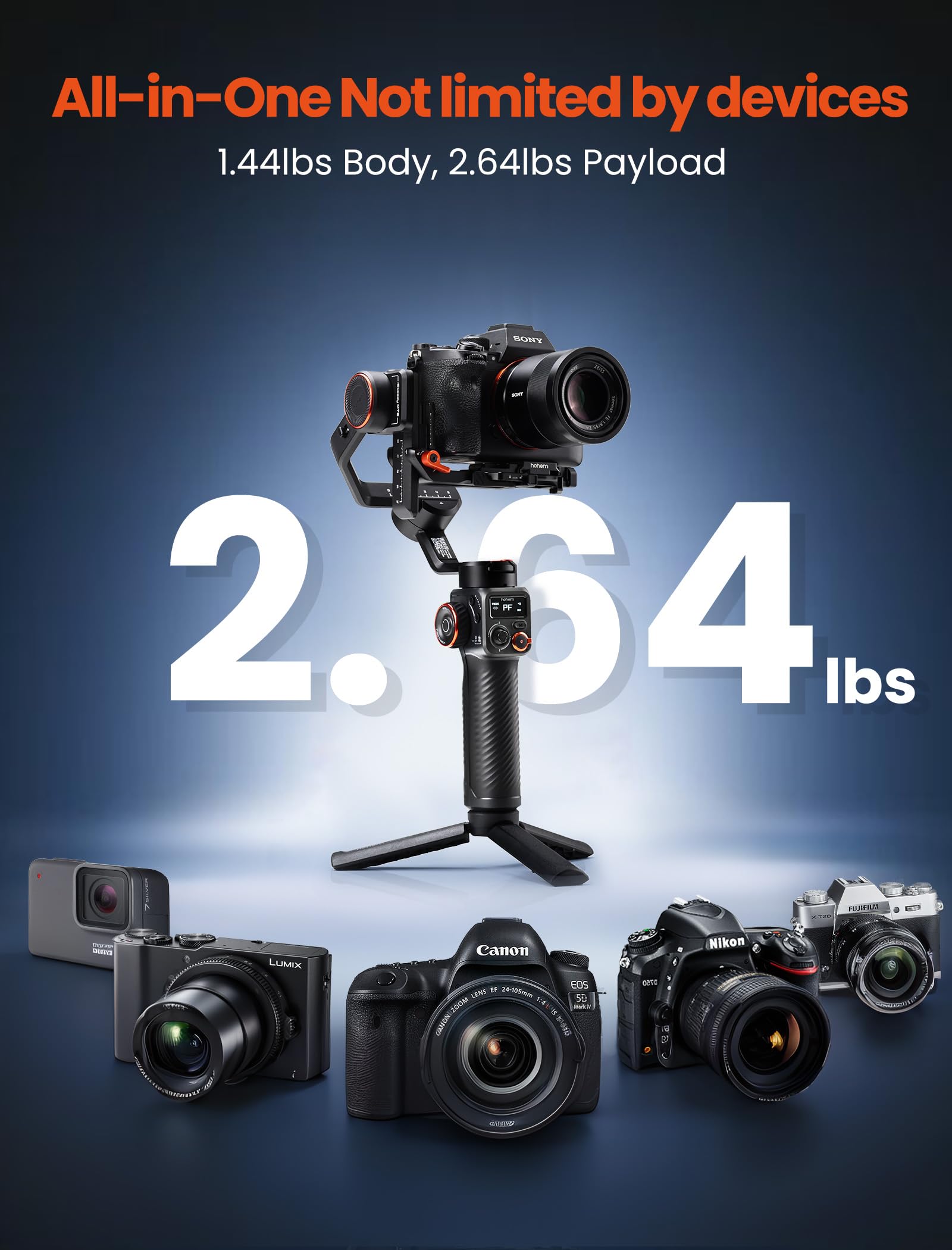 Hohem iSteady MT2 3-Axis Gimbal Stabilizer for Mirrorless, Pocket & Action Cameras - Compatible with Canon, Sony, Nikon & iPhone - OLED Display Camera Stabilizer for Vlogging, Travel & Professional Videography