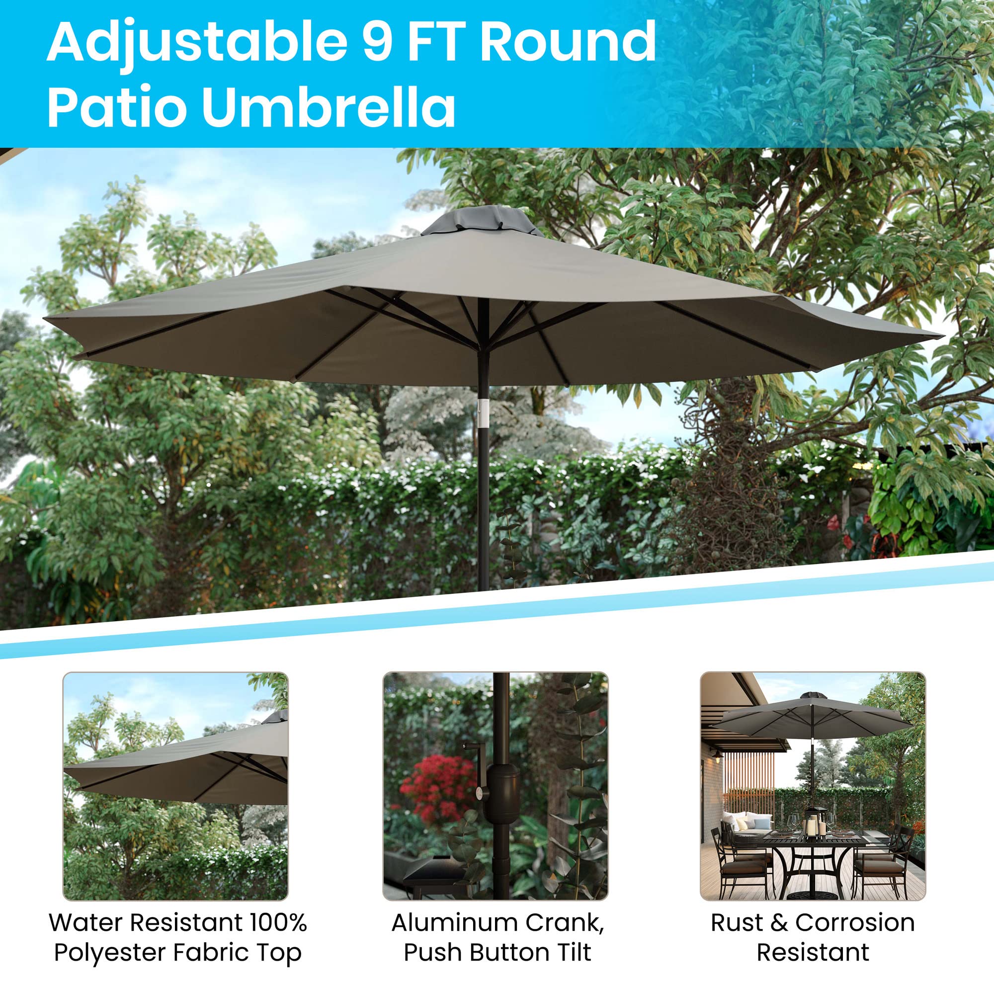 Flash Furniture Lark 7-Piece Outdoor Patio Dining Set - 4 Stackable Synthetic Teak Arm Chairs & 35