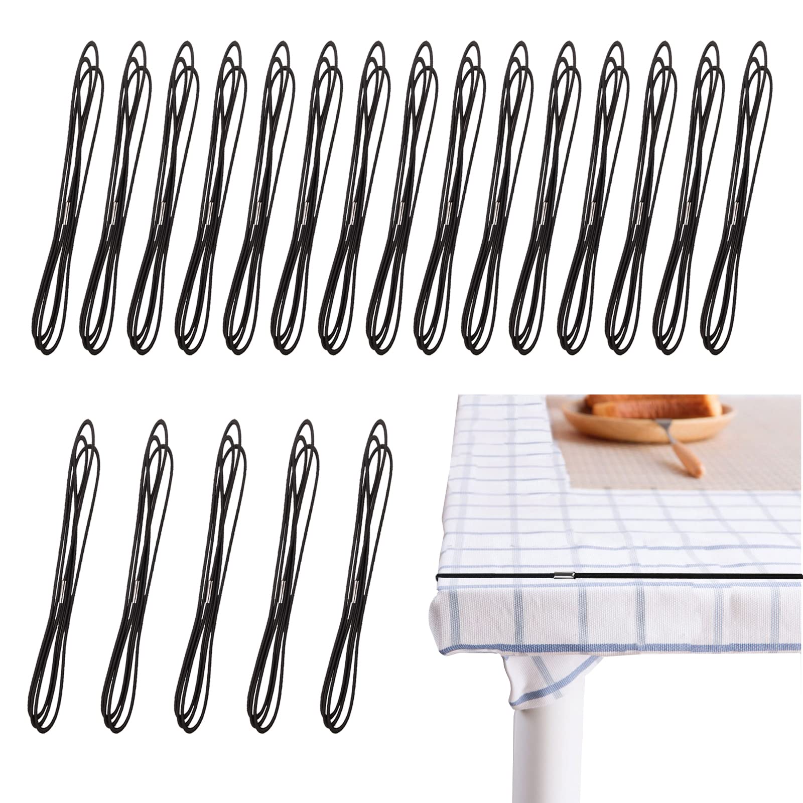 20Pcs Heavy Duty Bungee Grips Elastic Bands - Secure Tablecloth Straps for Outdoor Dining, Picnic, Camping, Wedding & Party - Black Table Bungee Clips for Kitchen, Restaurant & Event Decor