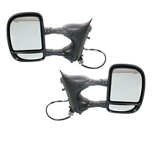 Power Heated Black Telescopic Towing Mirror Set for 2001-2005 Ford Excursion - Compatible with Camper Trailers & RVs - Enhances Visibility and Safety for Towing