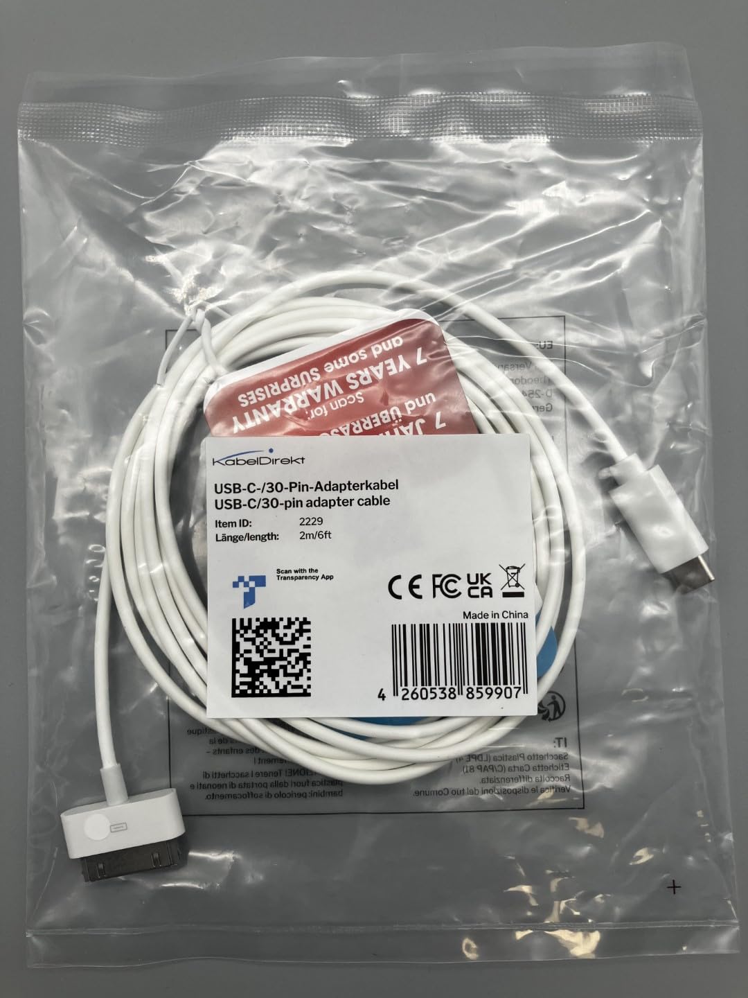 30-Pin to USB C Adapter Cable 6ft - Compatible with iPhone 4S/4/3GS/3G, iPad 3/2/1, iPod - Fast Charging & Data Sync - White - Perfect for Home, Office & Travel Charging Needs - CableDirect